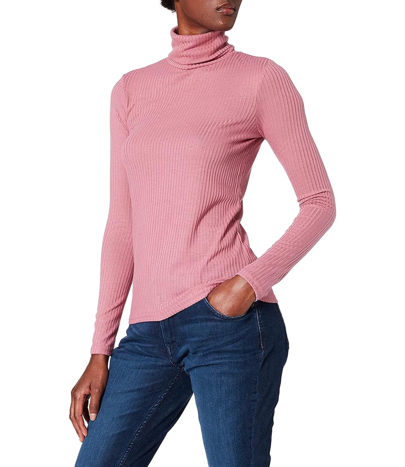 Maglia collo alto in cotone rasato rosa