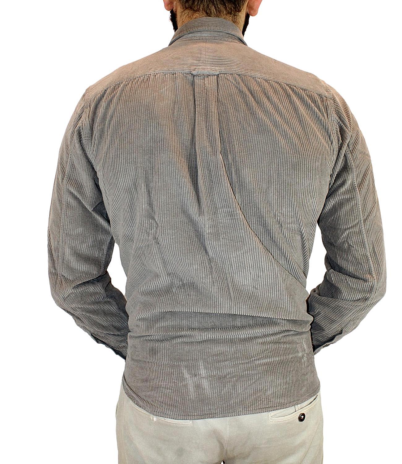 XACUS Camicia Grigio/fango Uomo in velluto a costine larghe