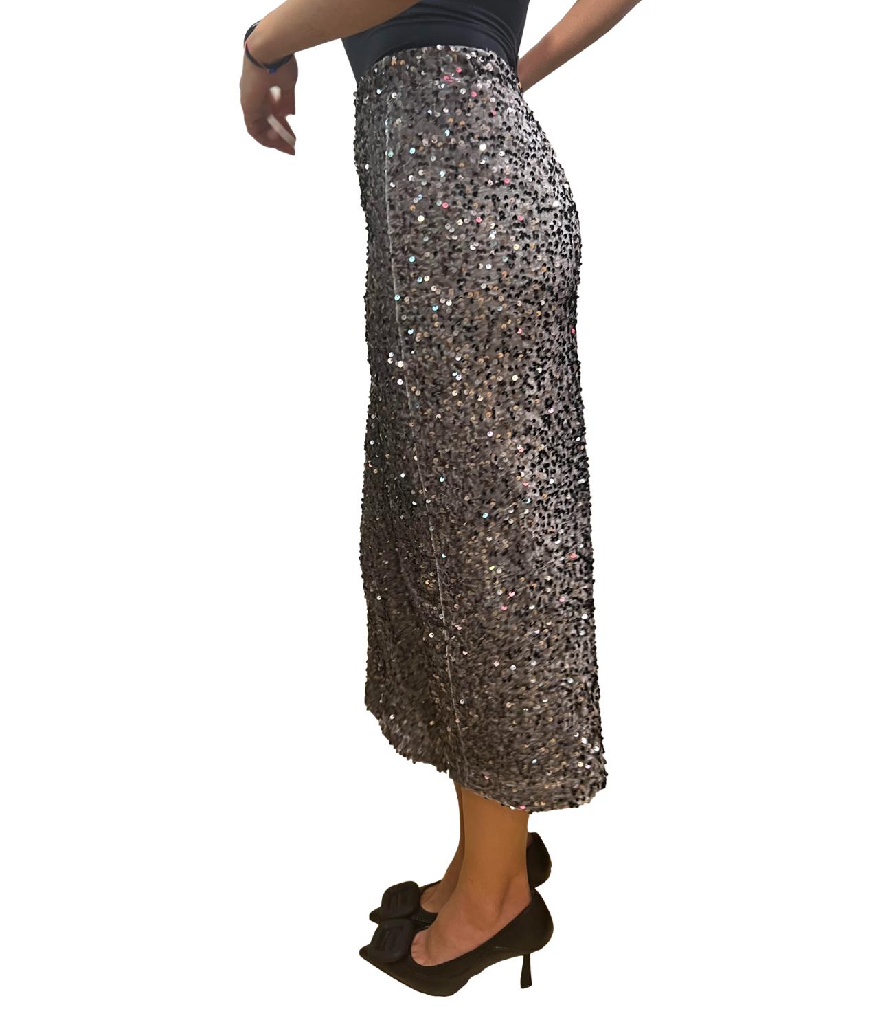 Dixie gonna in paillettes tortora donna