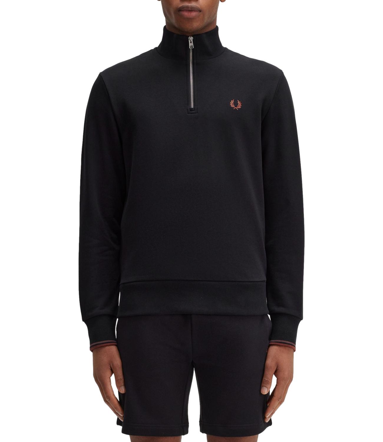 Felpa Fred Perry nera con mezza zip logo marrone