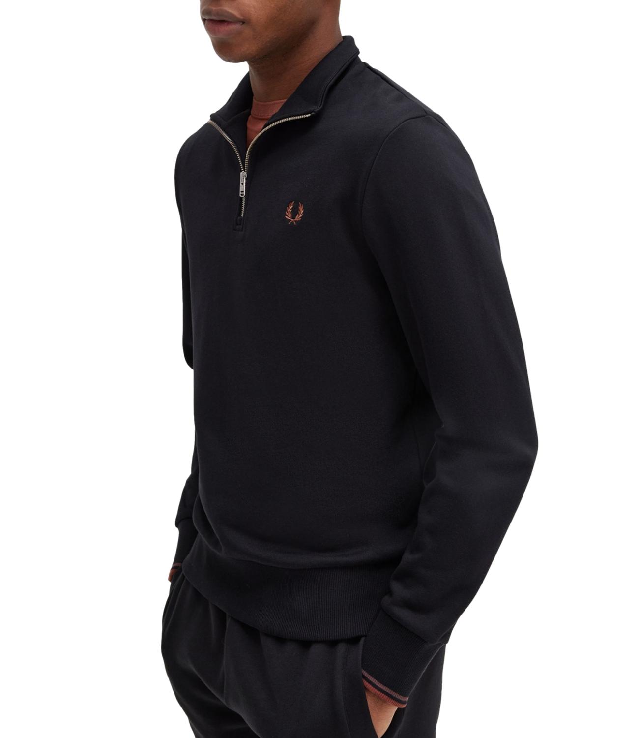 Felpa Fred Perry nera con mezza zip logo marrone