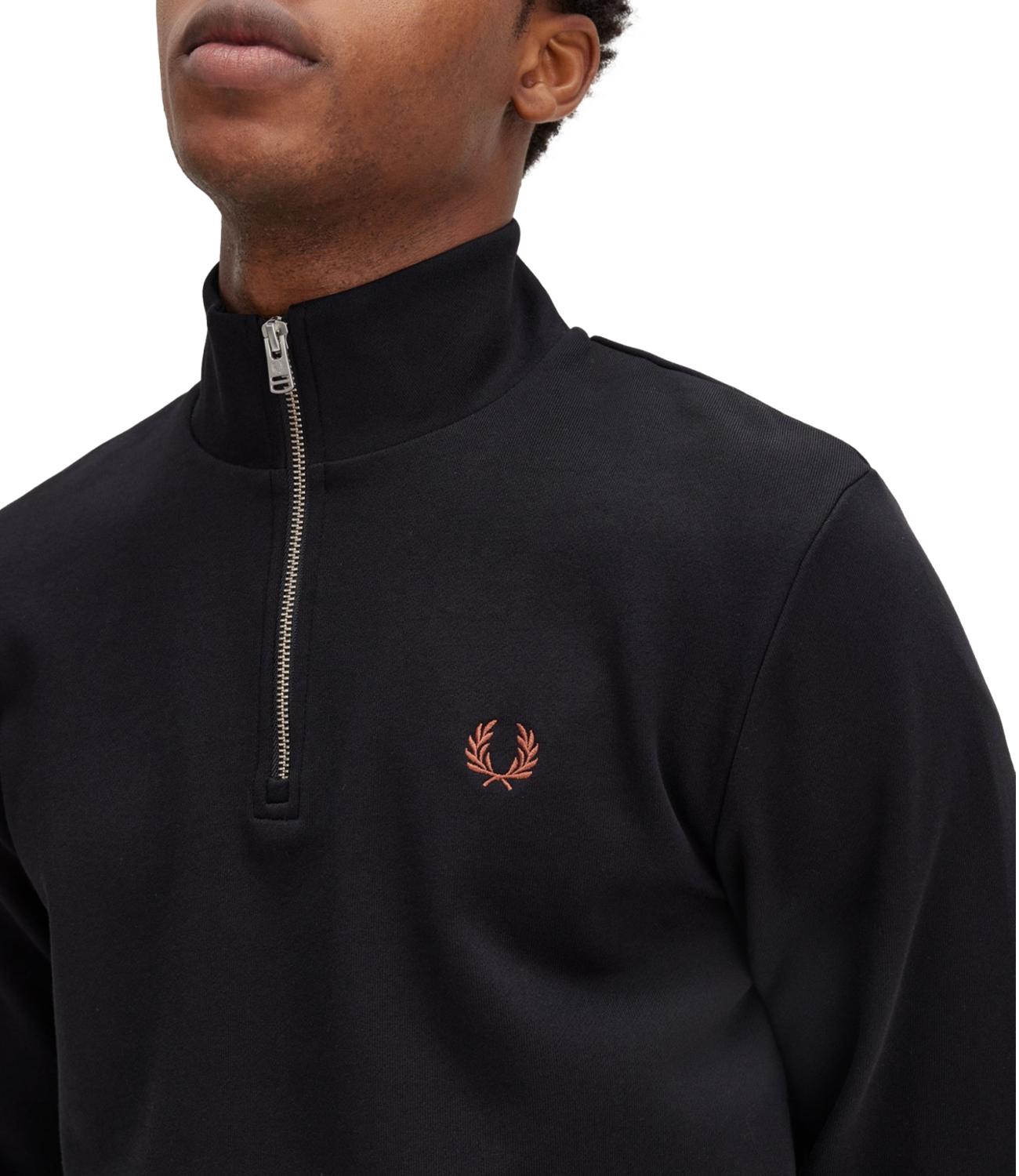 Felpa Fred Perry nera con mezza zip logo marrone