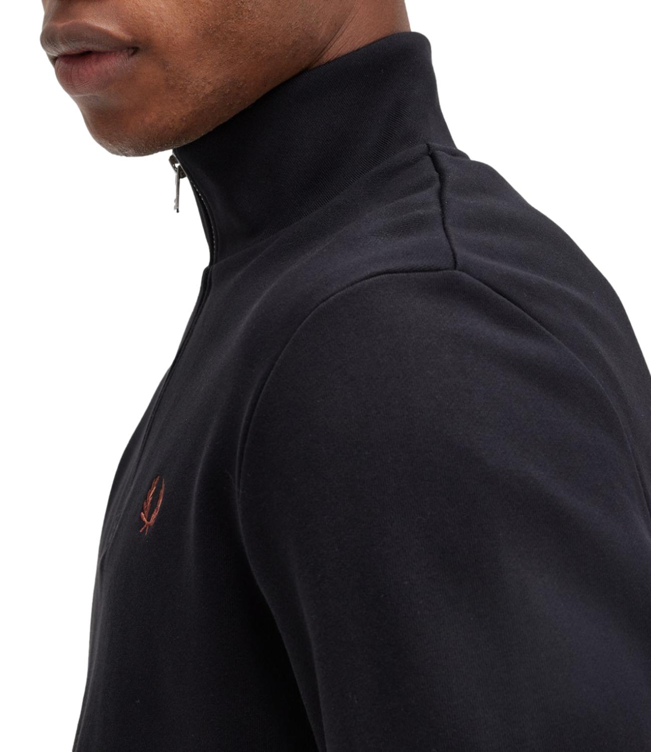 Felpa Fred Perry nera con mezza zip logo marrone