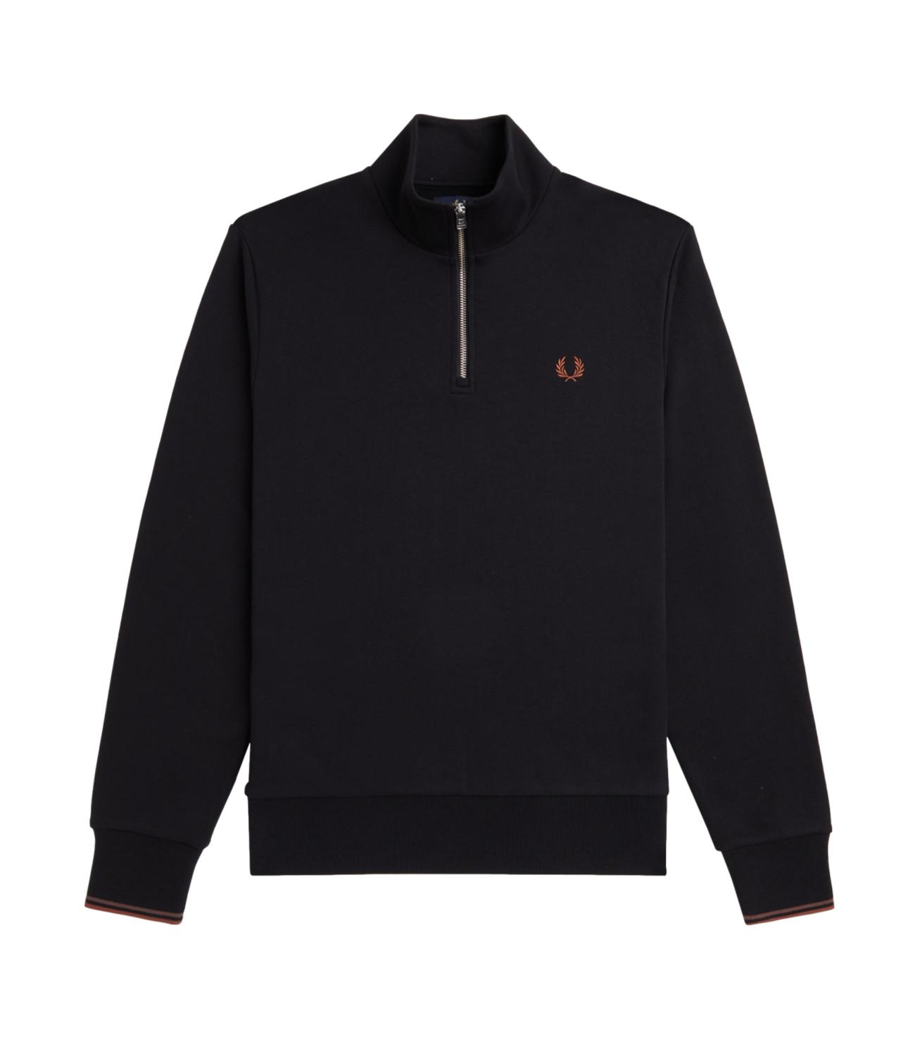 Felpa Fred Perry nera con mezza zip logo marrone