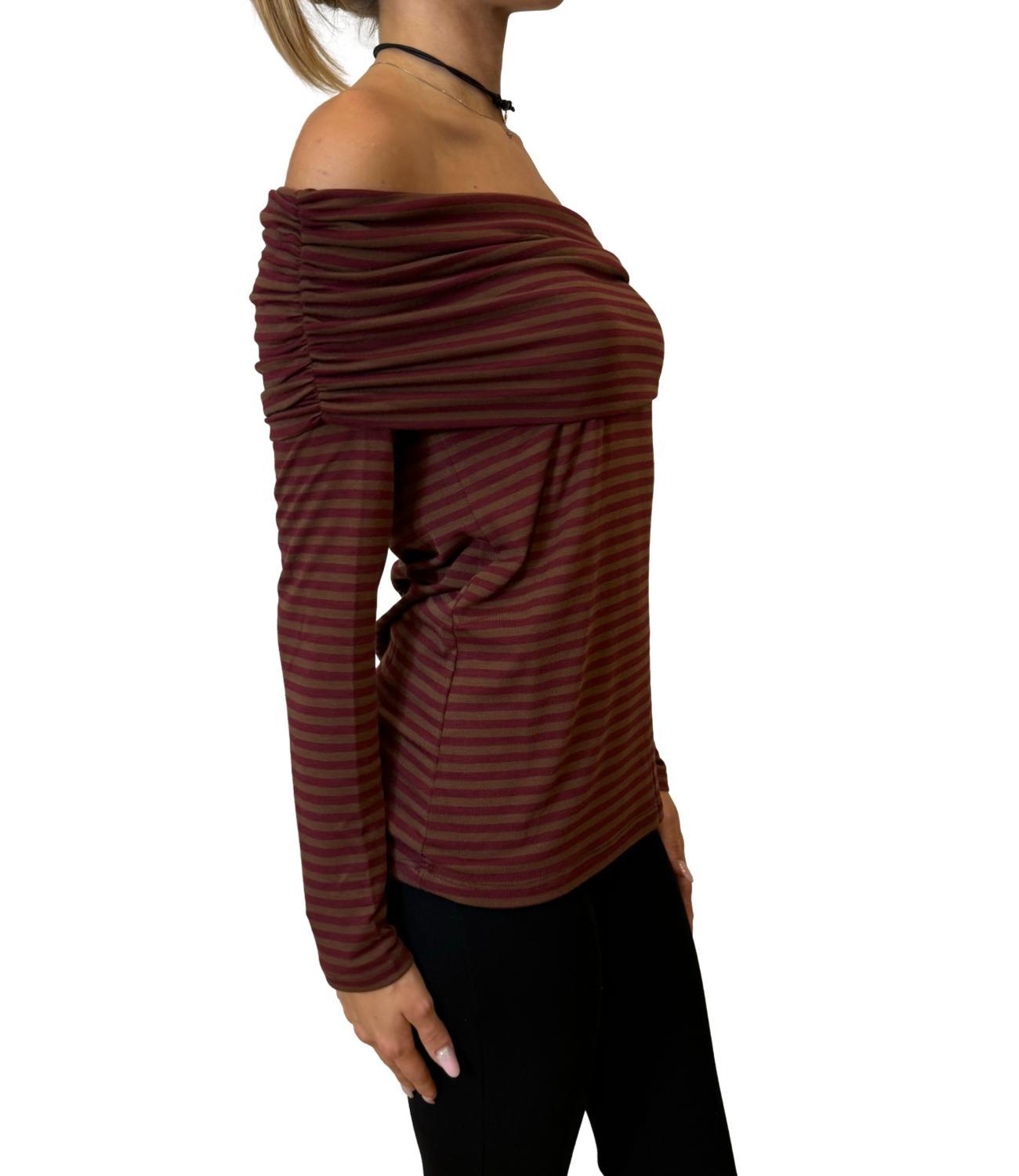 Kontatto maglia a righe vino/tabacco donna