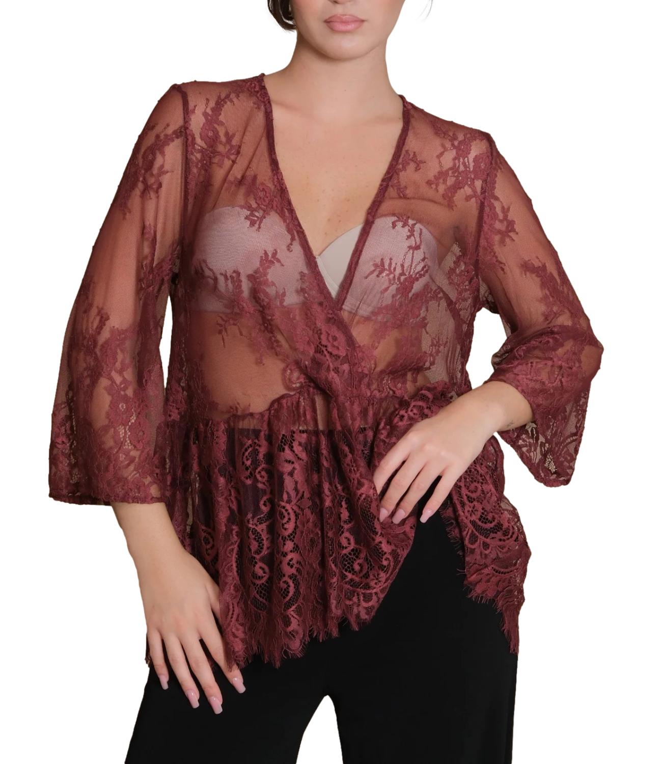 Vicolo top pizzo bordeaux donna