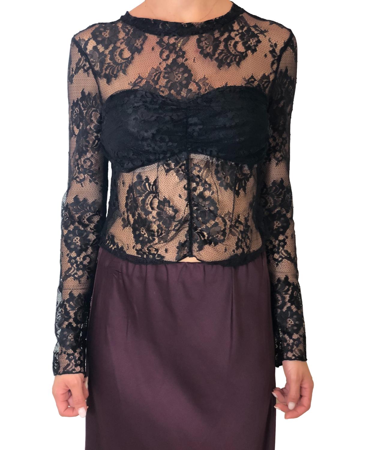 Vicolo top pizzo nero donna