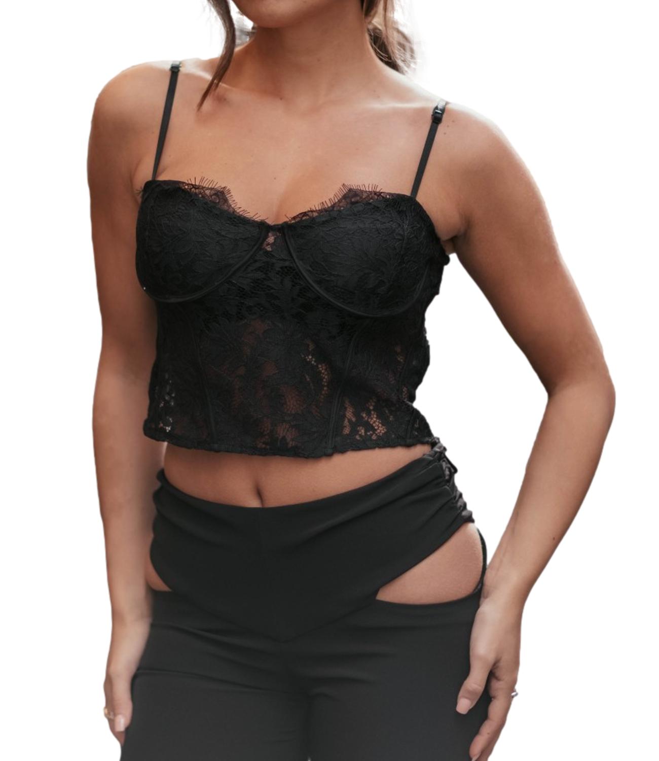 Vicolo top bustier pizzo nero donna