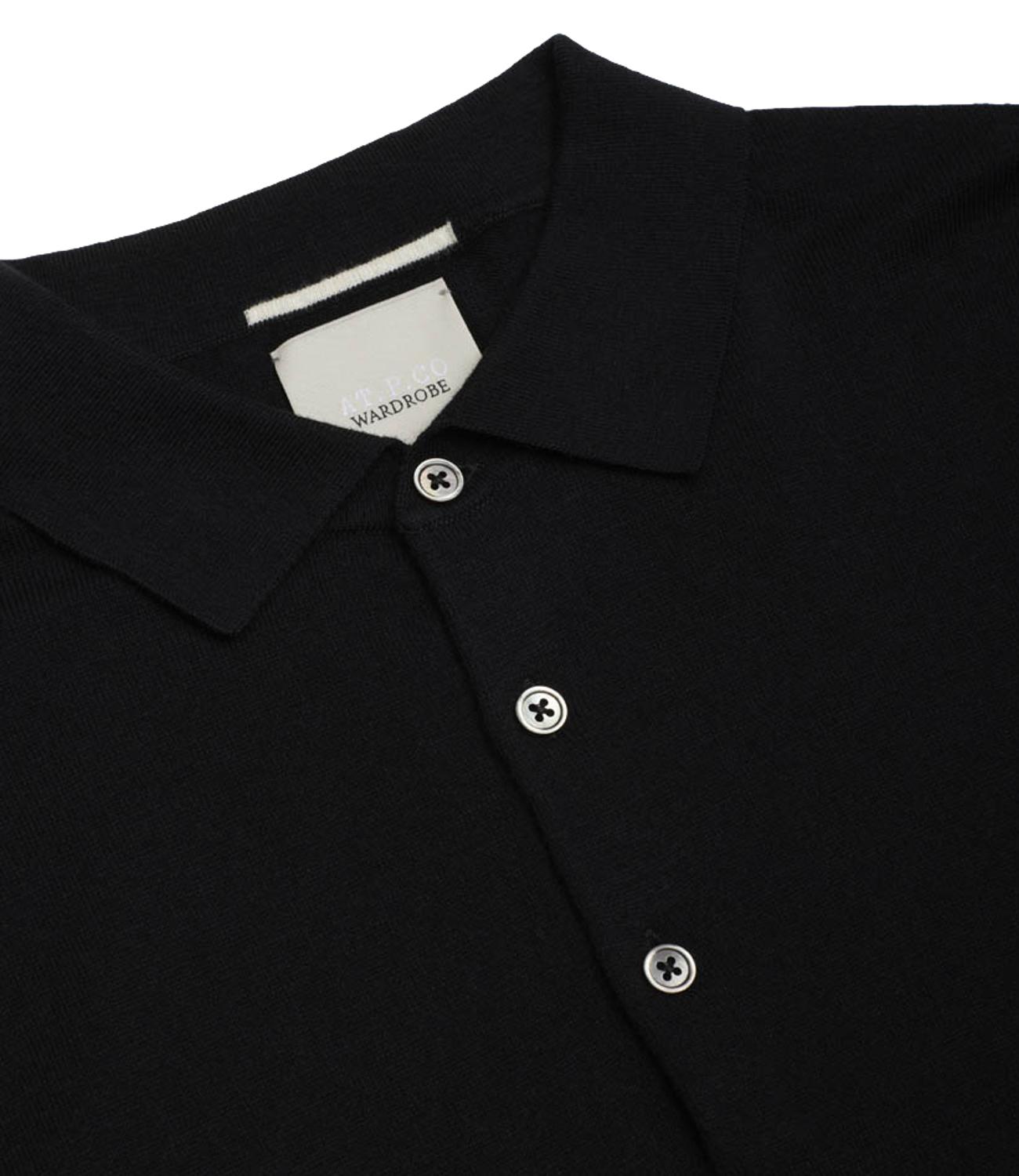 Polo in filo tre bottoni nero