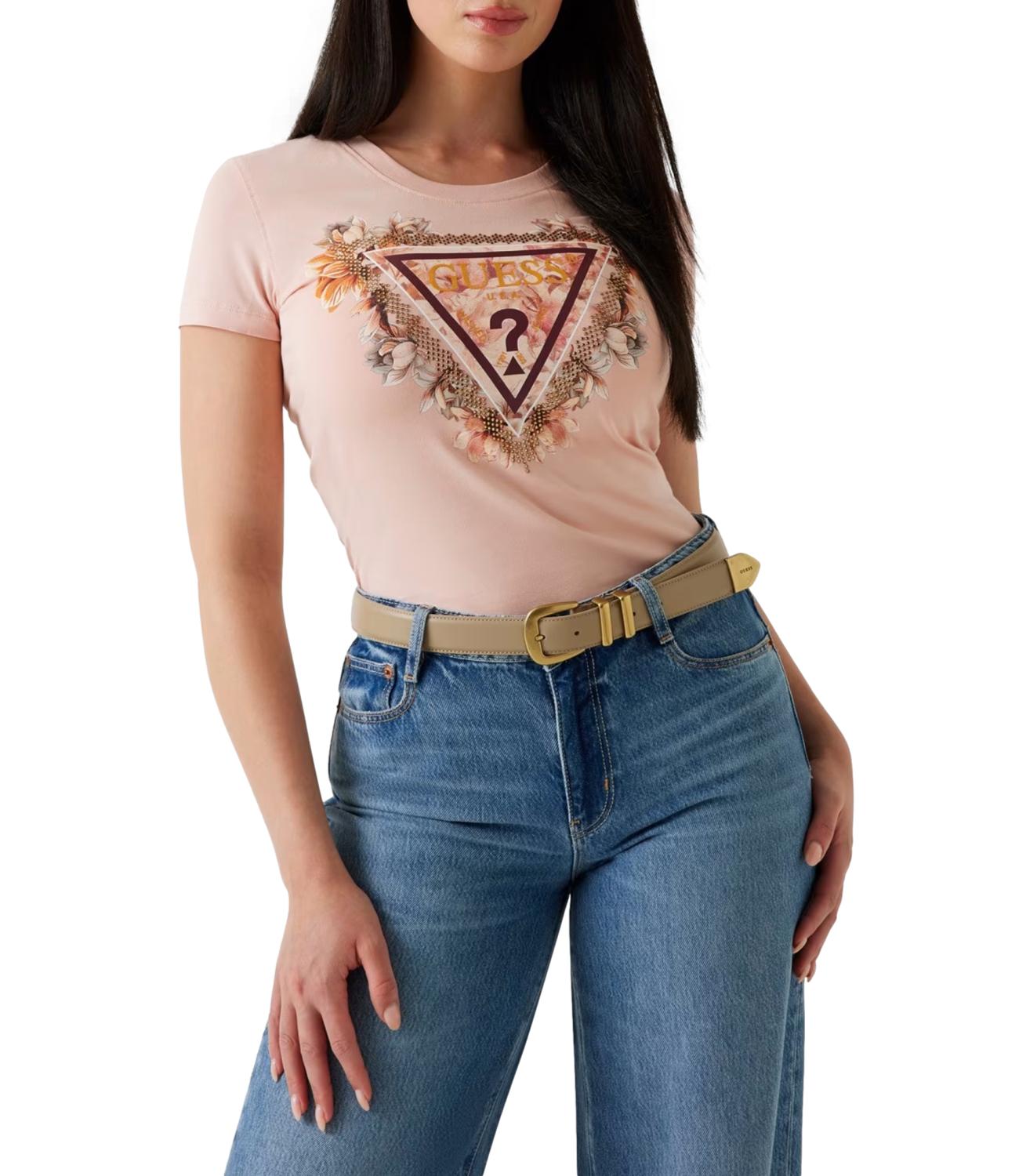 Guess T-shirt Ss Triangle Flowers Tee Pale Sand Donna