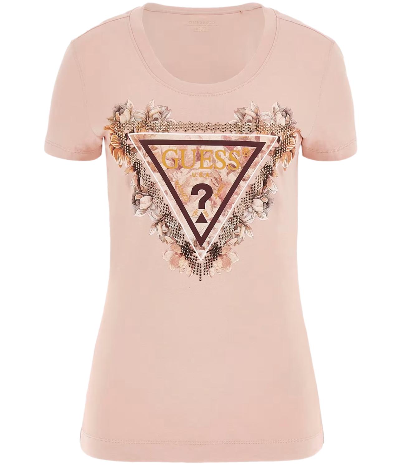 Guess T-shirt Ss Triangle Flowers Tee Pale Sand Donna