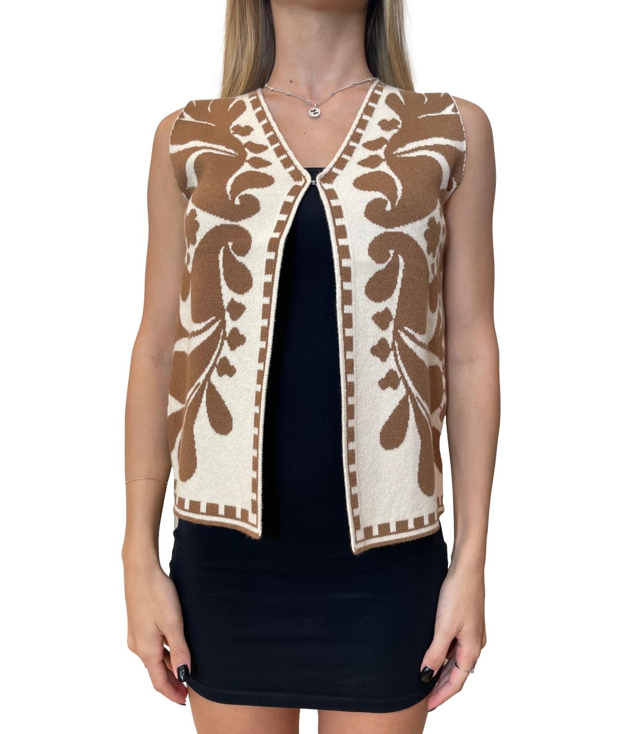 Have One Gilet Jacquard Cammello Donna