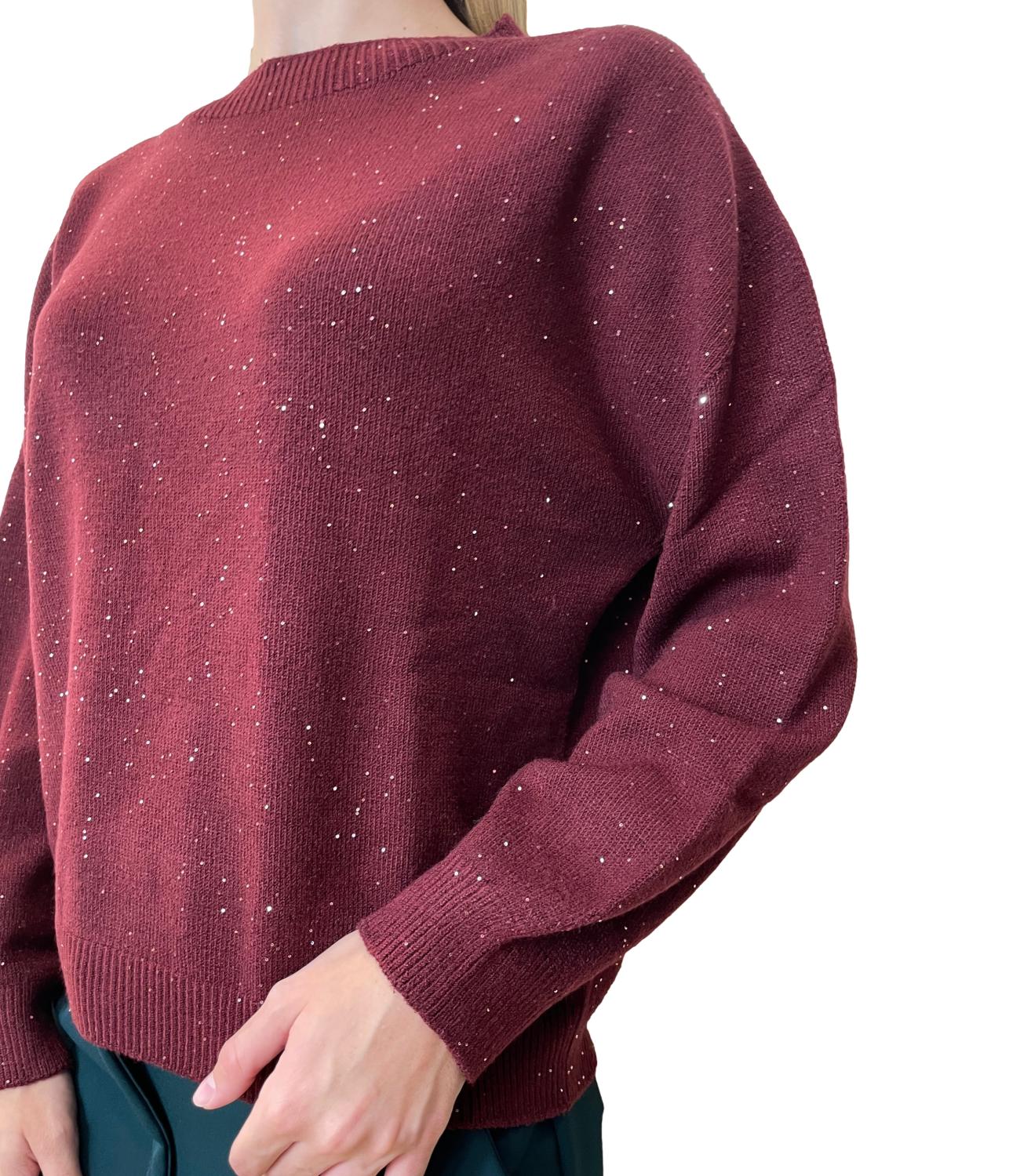 Have One Maglia Paillettes Bordeaux Donna
