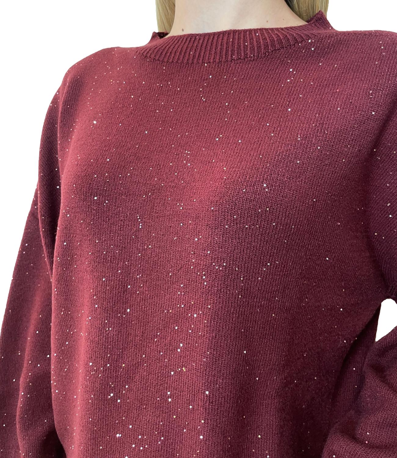 Have One Maglia Paillettes Bordeaux Donna