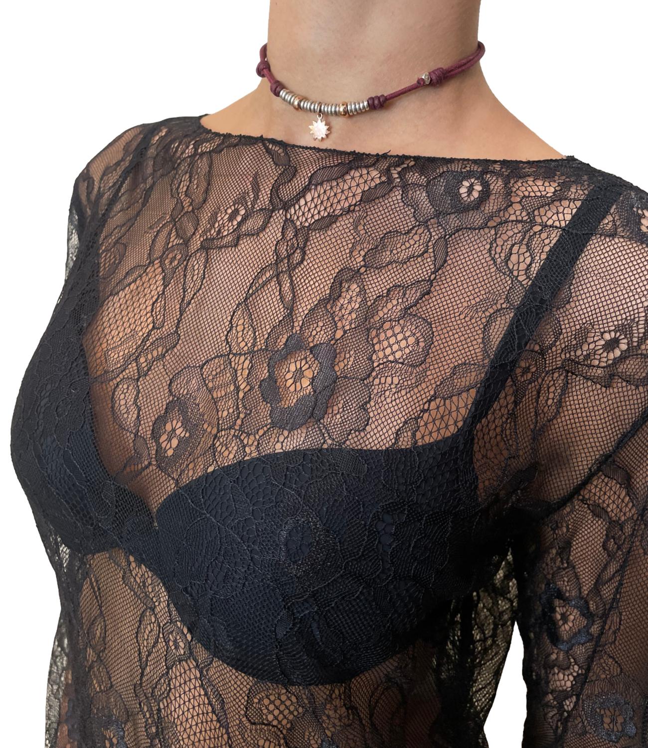 Motel Maglia Pizzo Nero Donna