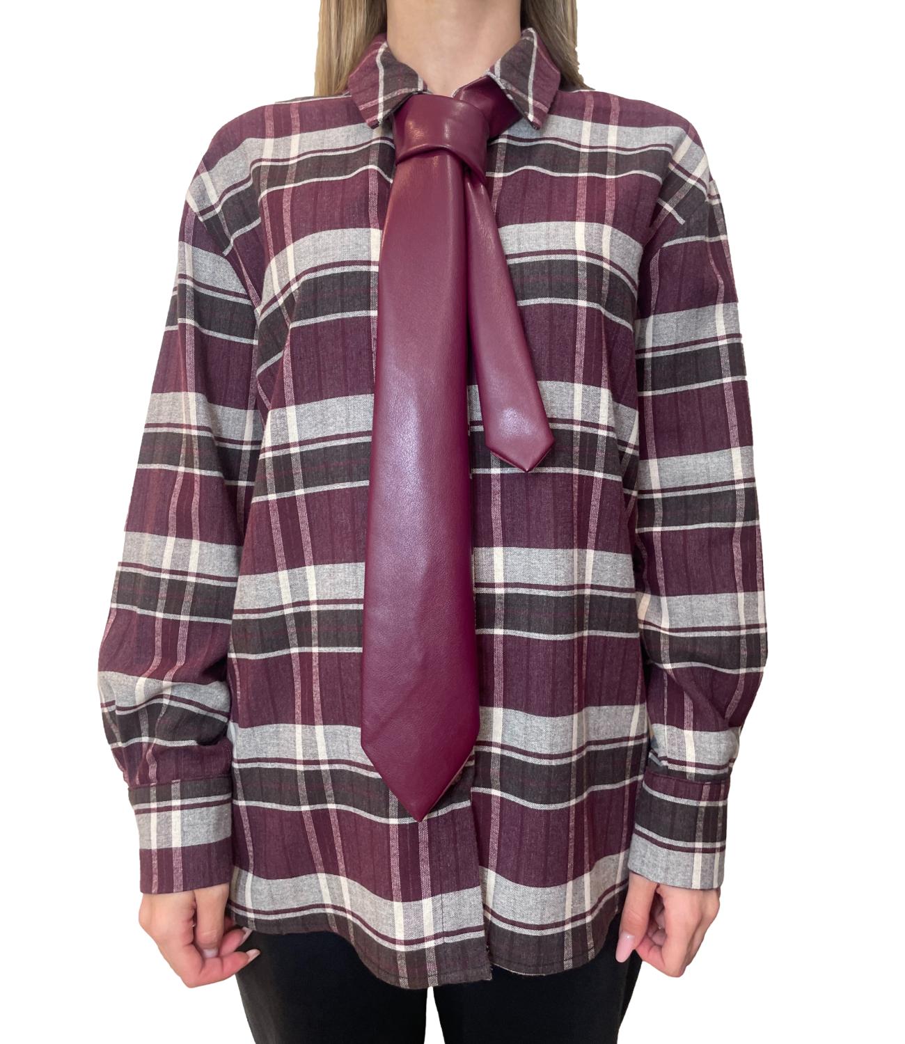 Motel Camicia Check C/Cravatta Bordeaux Donna