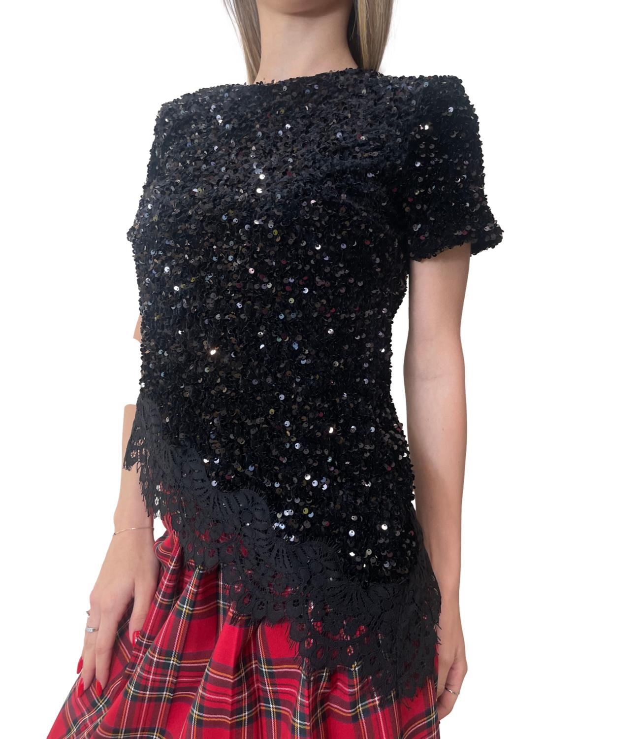 Motel Camicia Paillettes Nera Donna