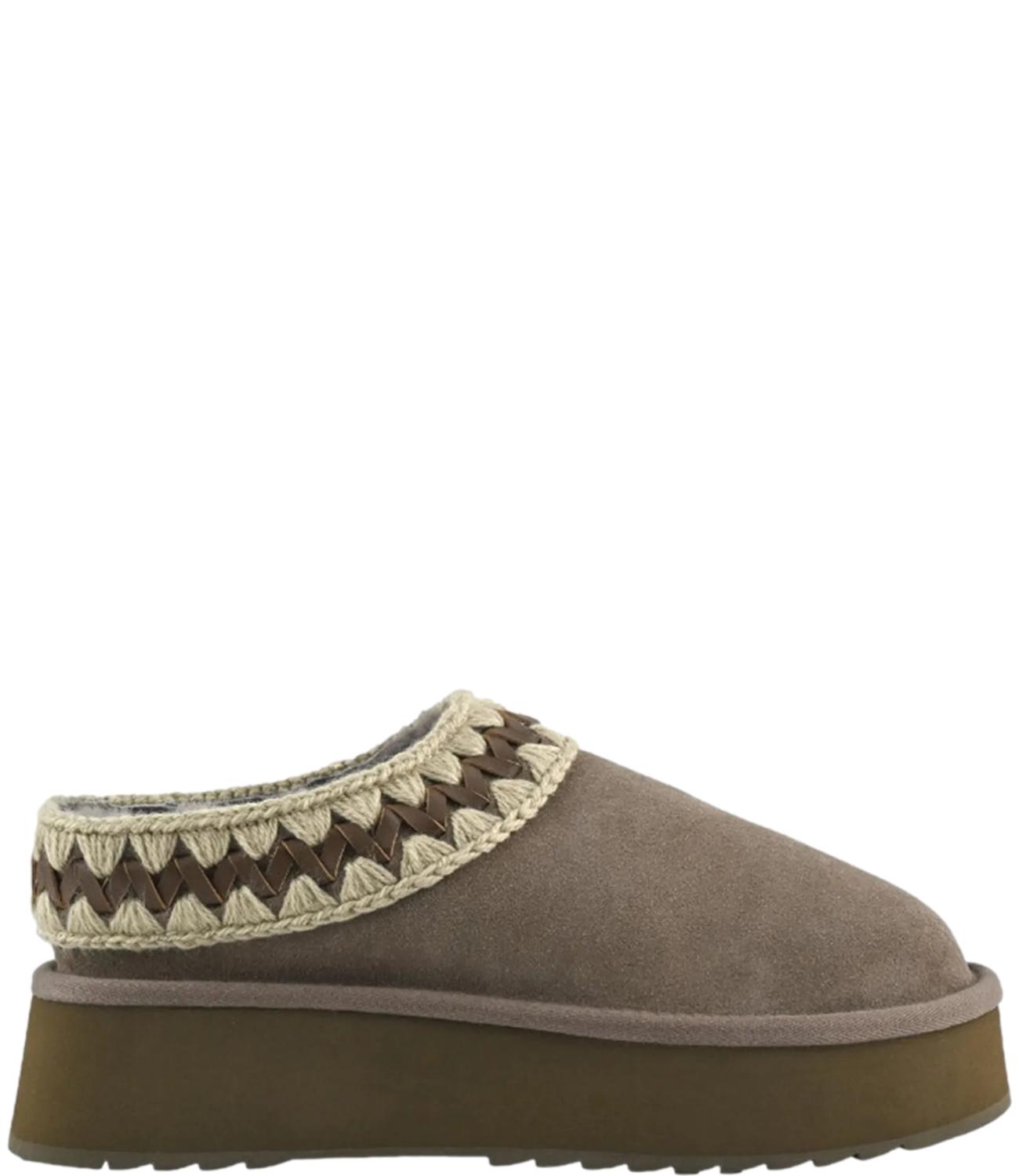 Mou Ciabatte Platform Clog Suede Leather Elephant Grey Donna