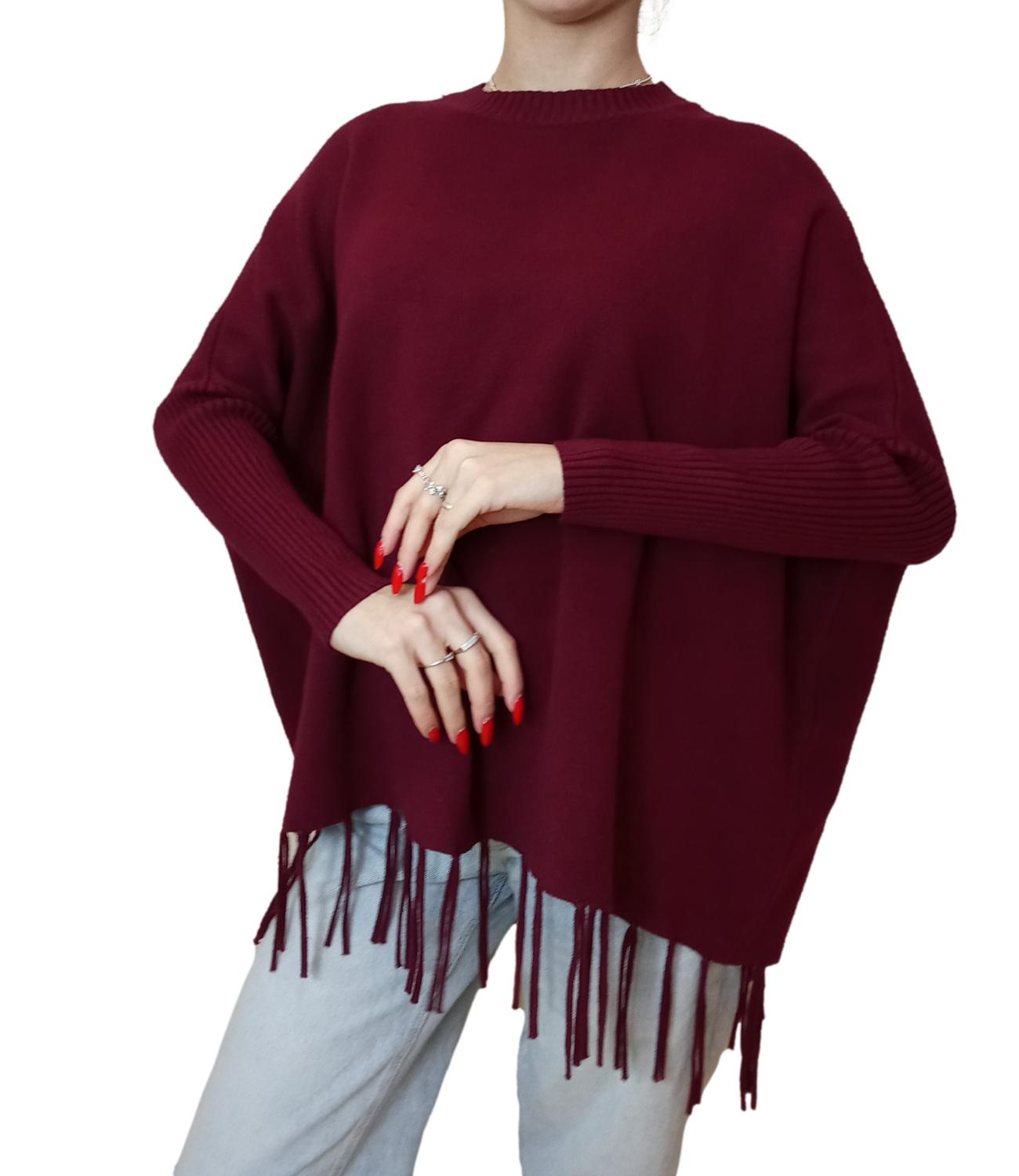 Studio It Maglia Frange Bordeaux Donna