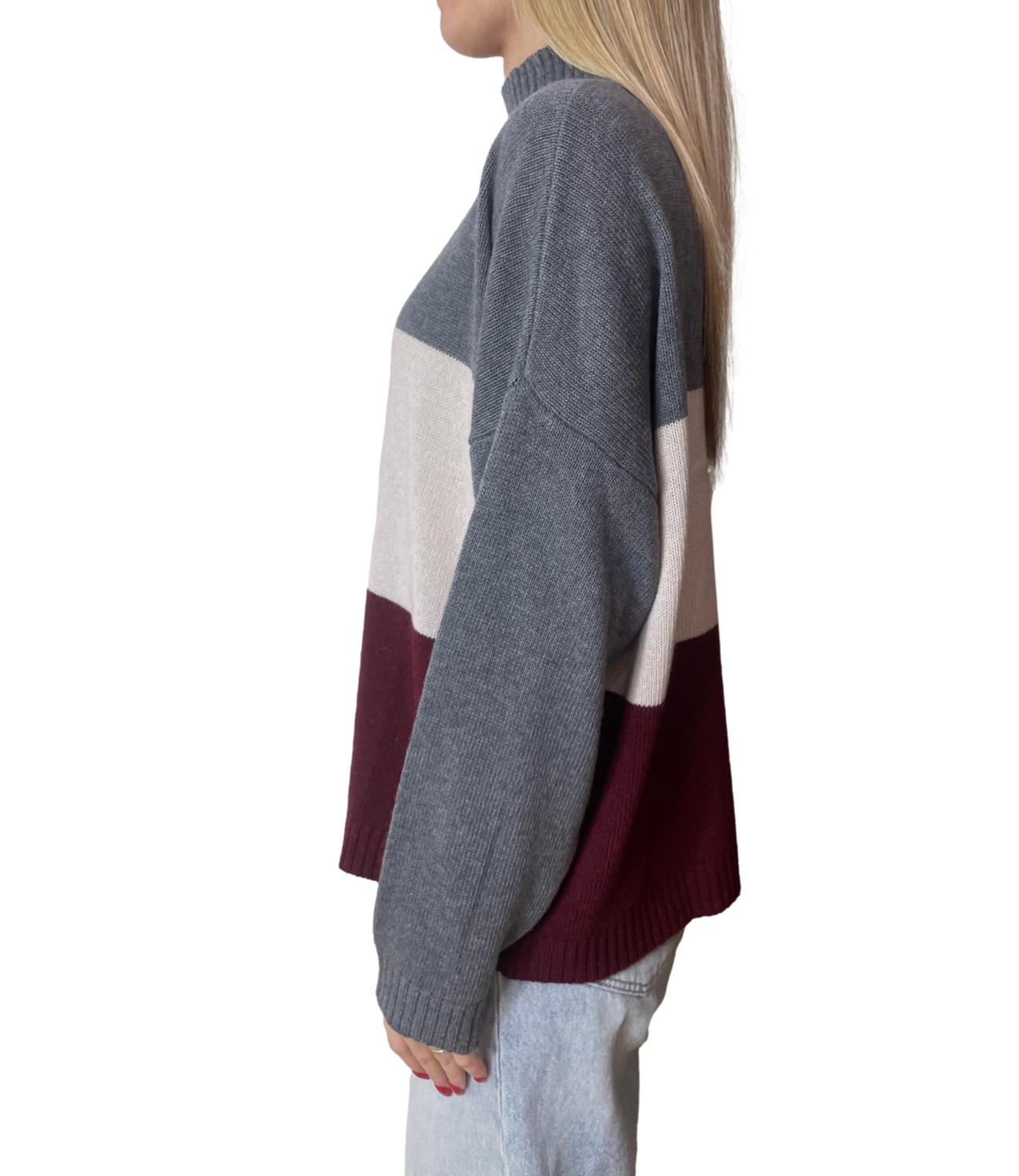 Susy Mix Maglia Lupetto Riga Grigio Donna