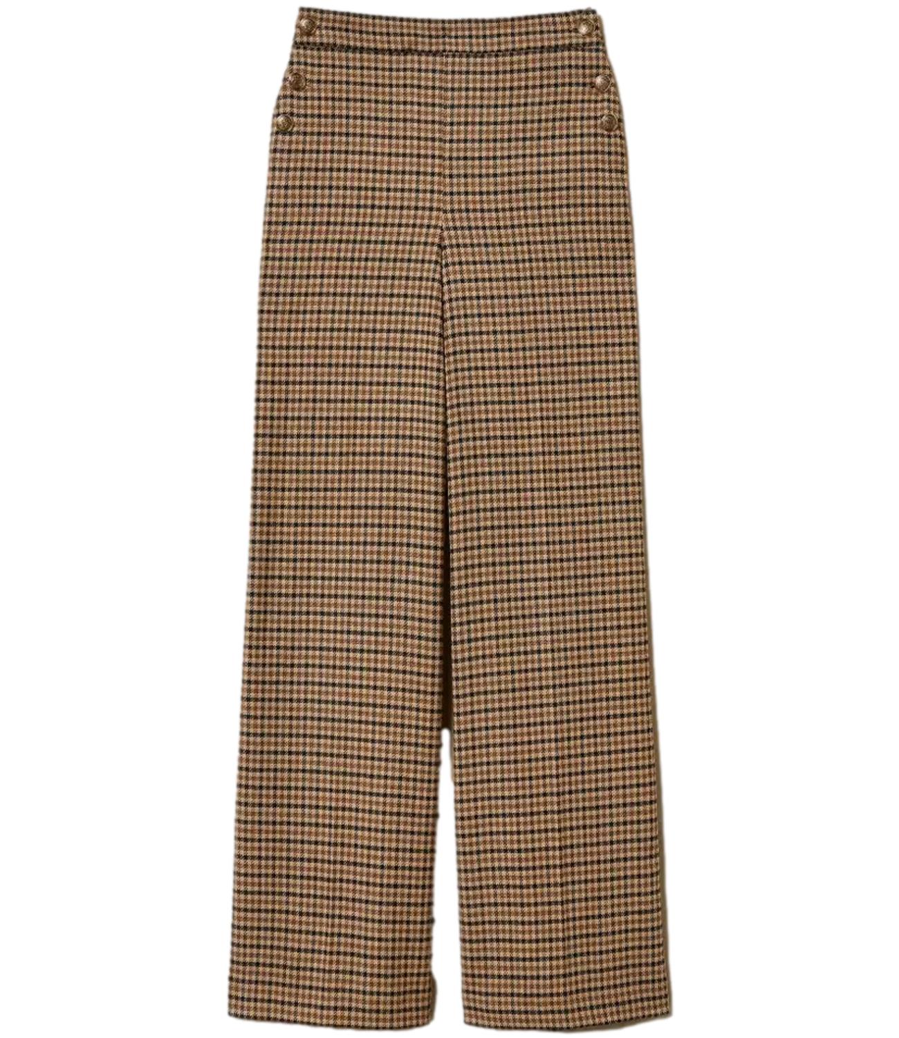 Twinset Pantaloni Wide Leg Check Cammello Donna
