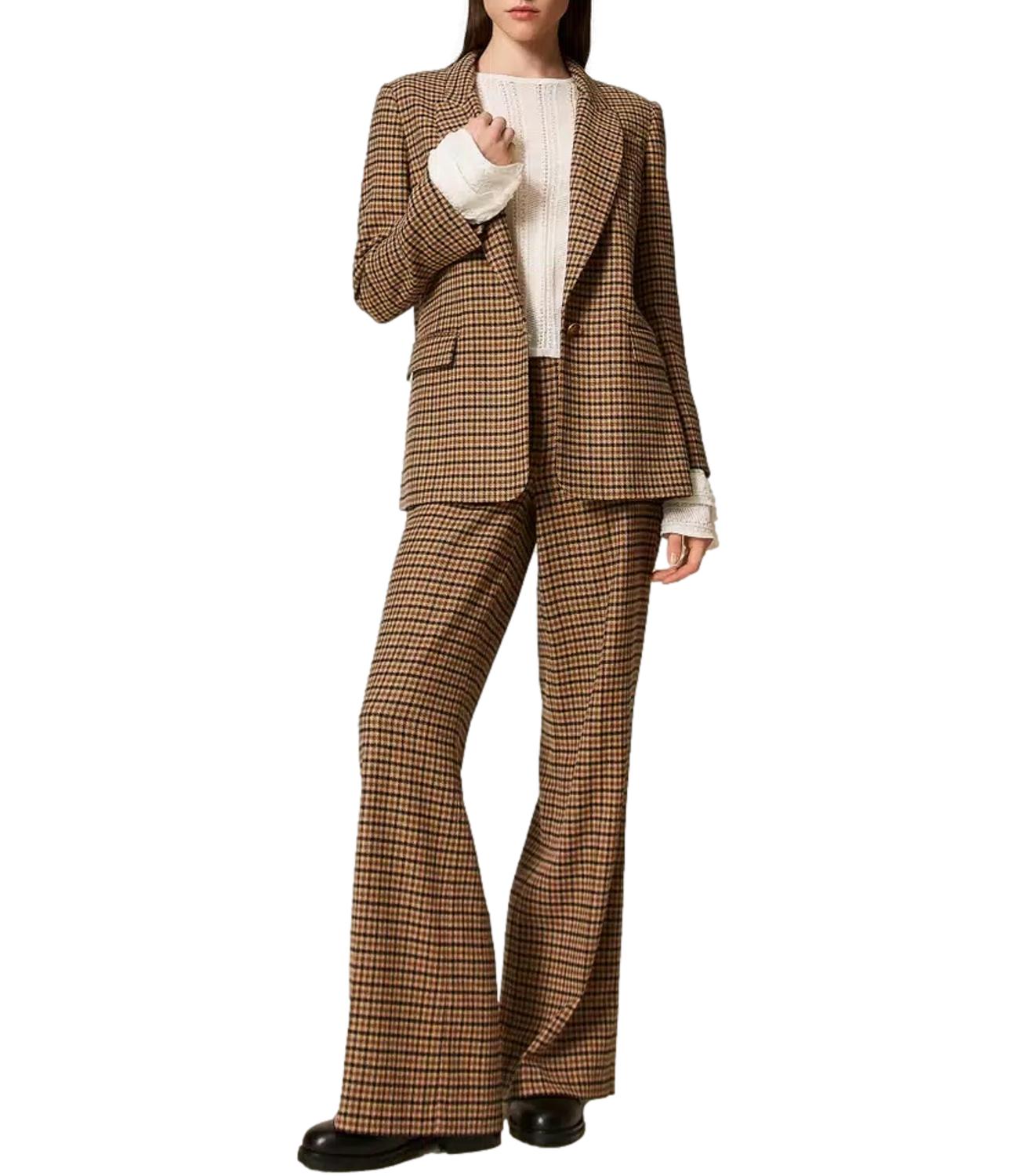 Twinset Pantaloni Wide Leg Check Cammello Donna
