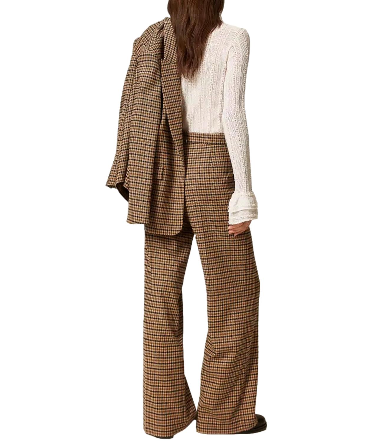 Twinset Pantaloni Wide Leg Check Cammello Donna