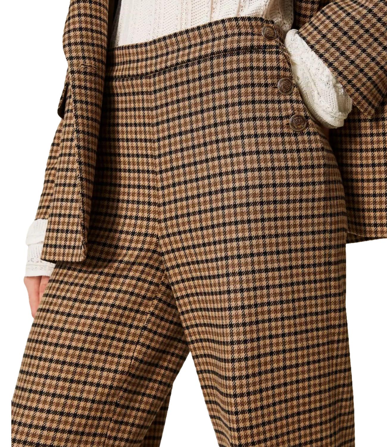 Twinset Pantaloni Wide Leg Check Cammello Donna