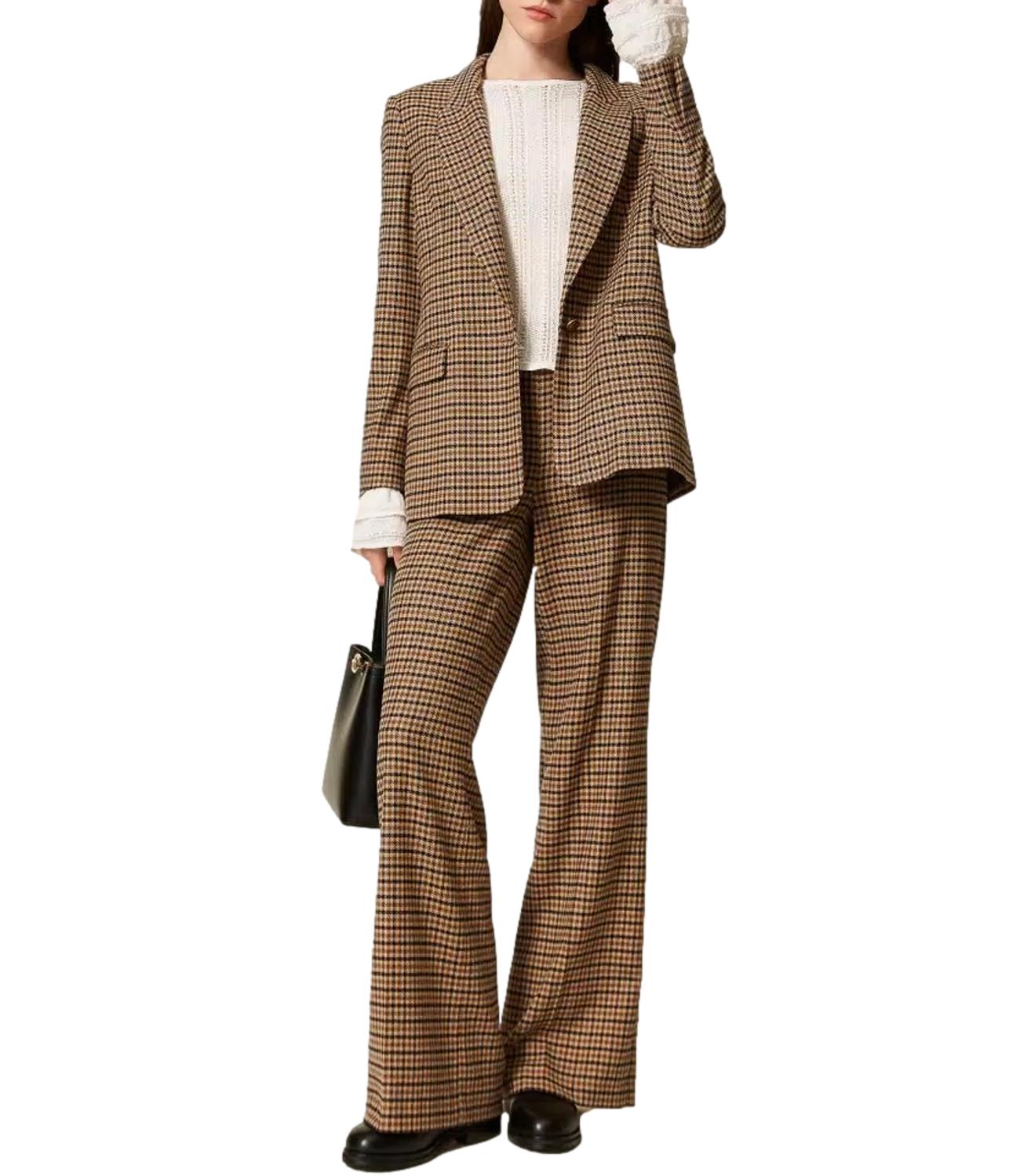 Twinset Pantaloni Wide Leg Check Cammello Donna