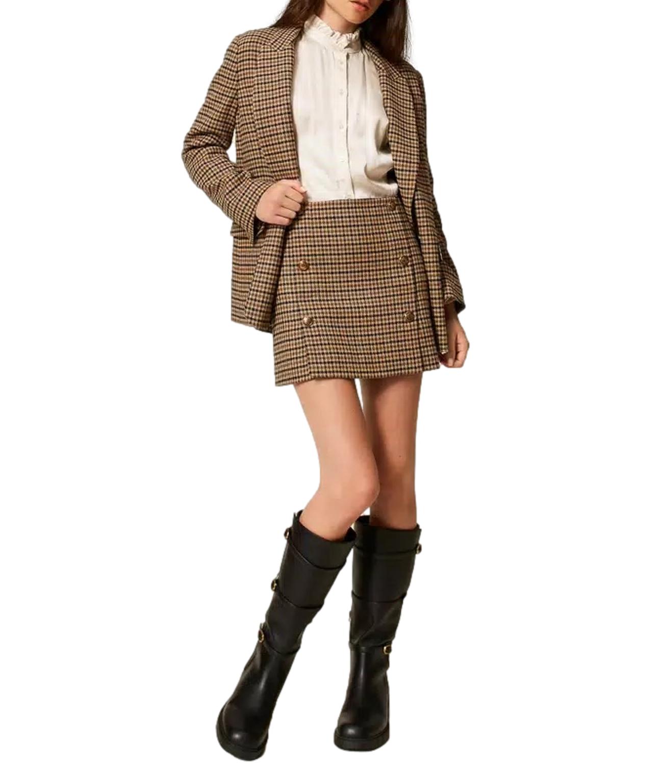Twinset Minigonna Con Bottoni Check Cammello Donna