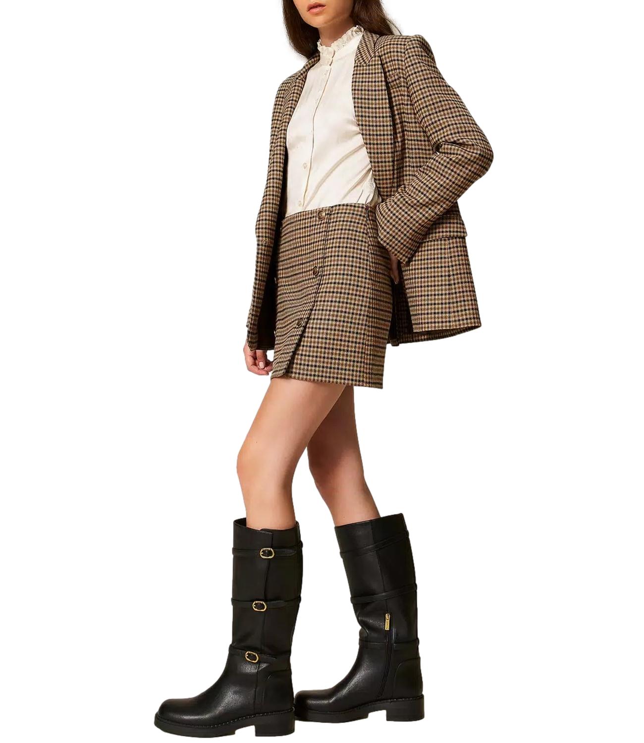 Twinset Minigonna Con Bottoni Check Cammello Donna