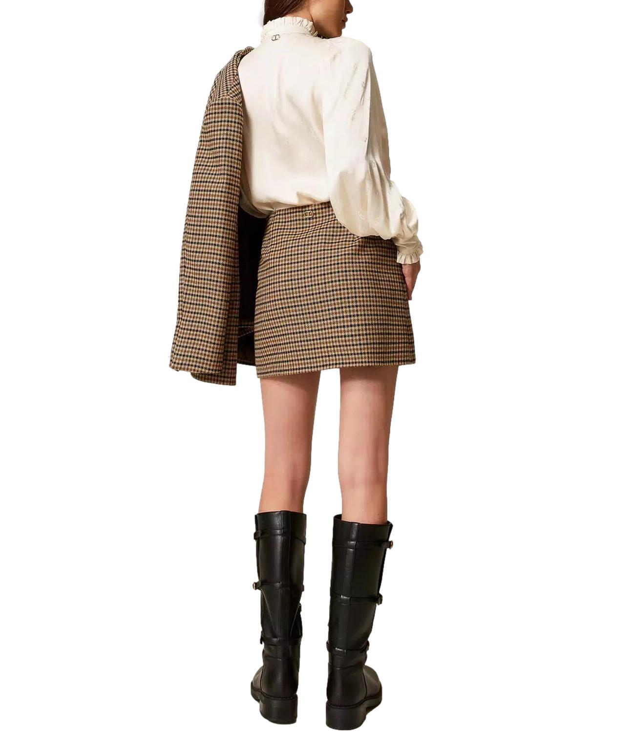 Twinset Minigonna Con Bottoni Check Cammello Donna