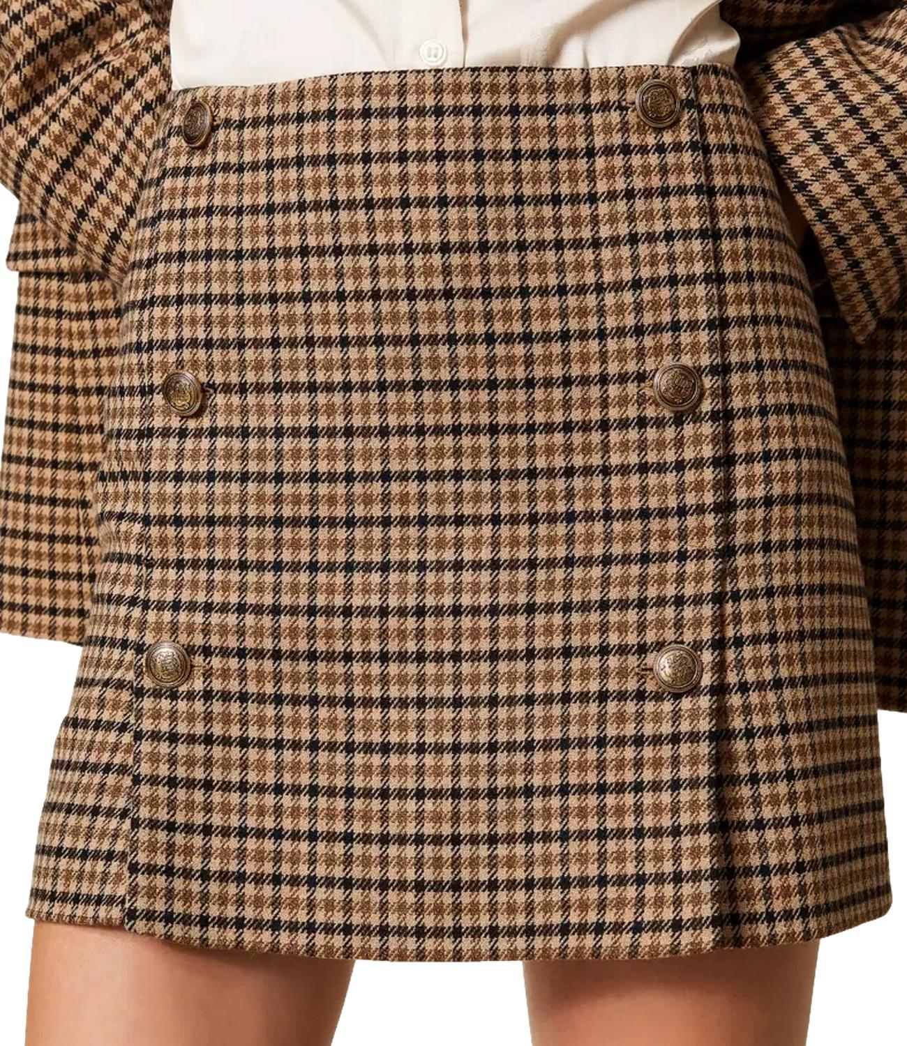 Twinset Minigonna Con Bottoni Check Cammello Donna
