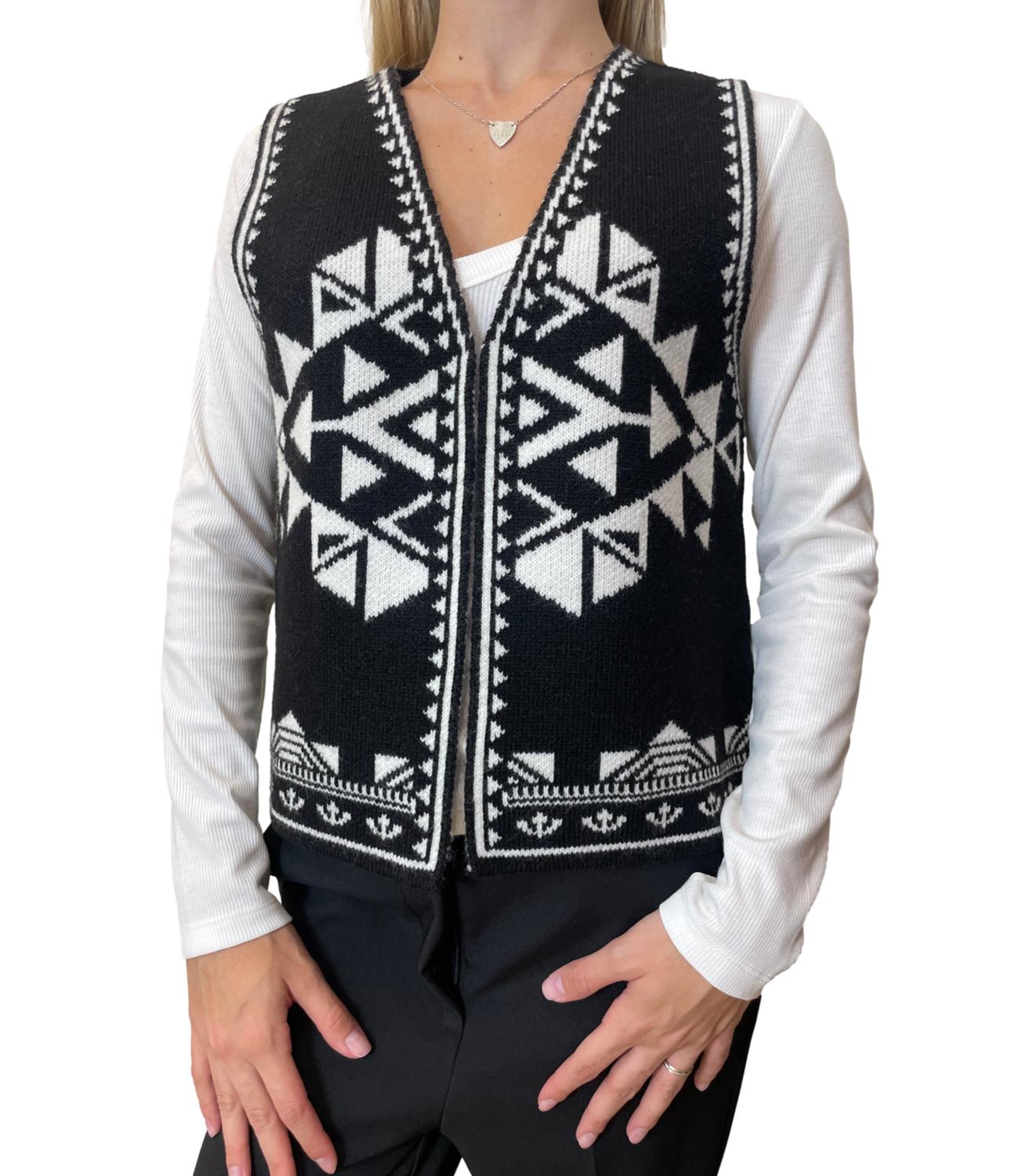 Vicolo Gilet Jacquard Nero Donna