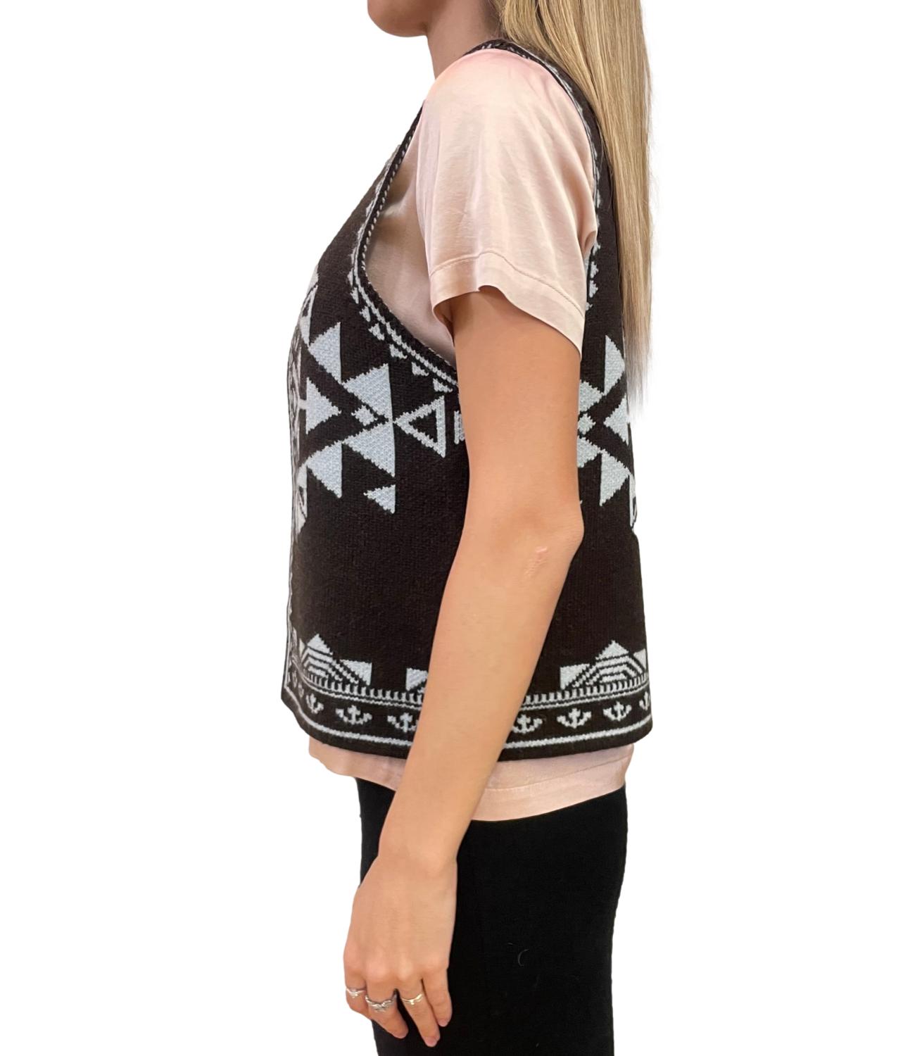 Vicolo Gilet Jacquard Marrone Donna