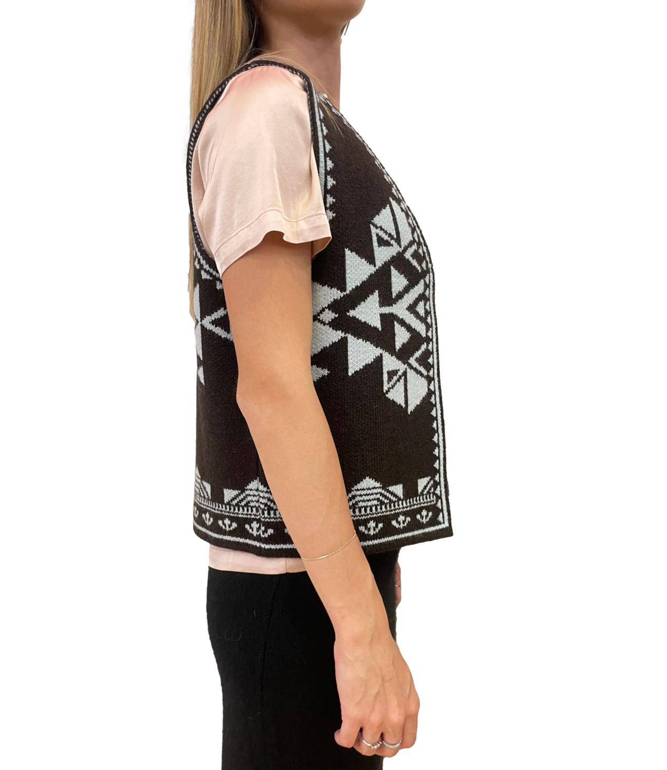 Vicolo Gilet Jacquard Marrone Donna