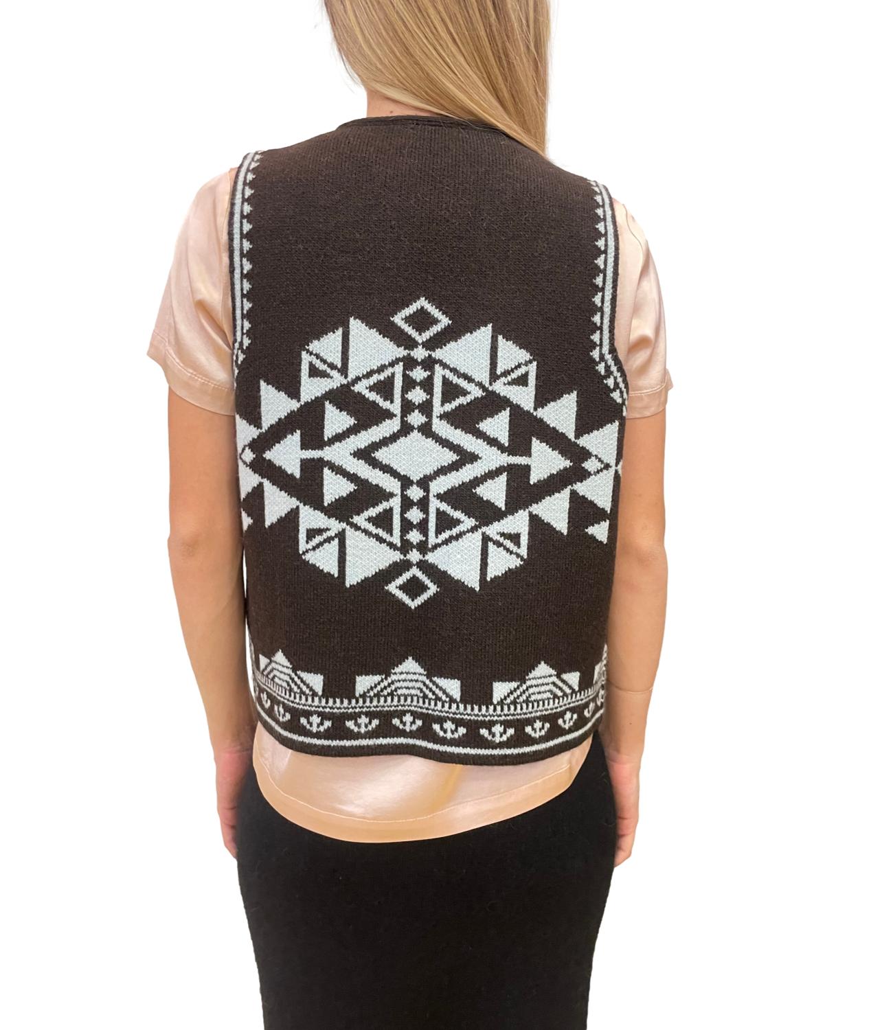 Vicolo Gilet Jacquard Marrone Donna