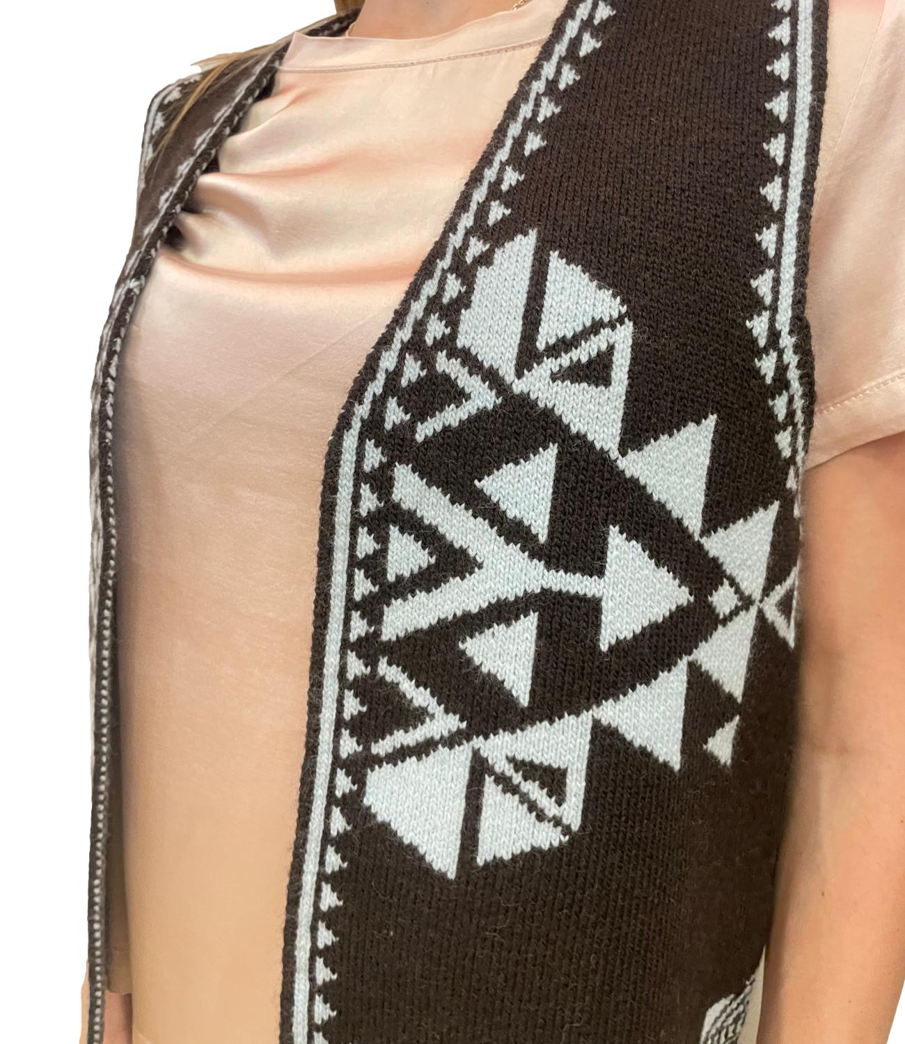 Vicolo Gilet Jacquard Marrone Donna