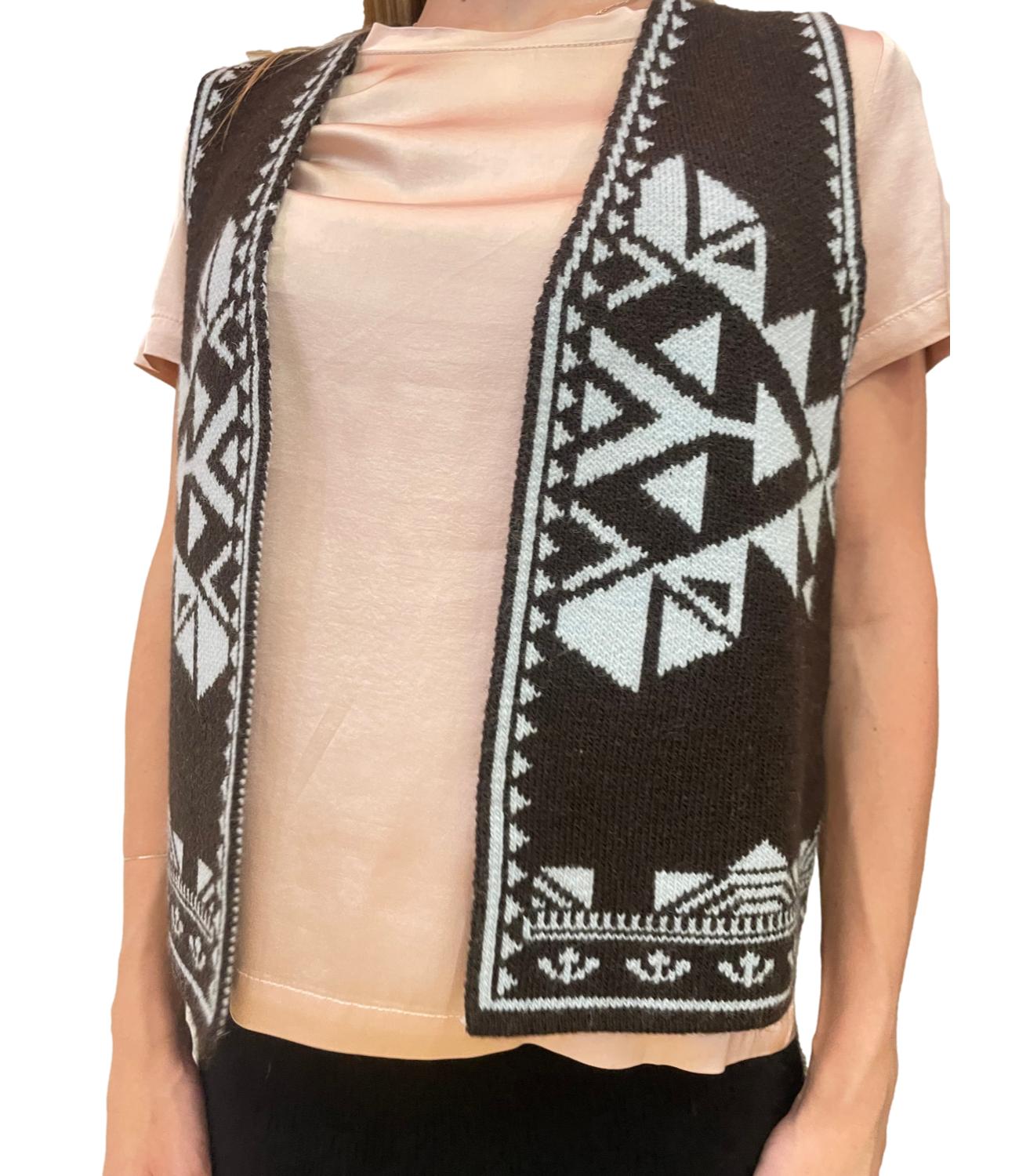 Vicolo Gilet Jacquard Marrone Donna