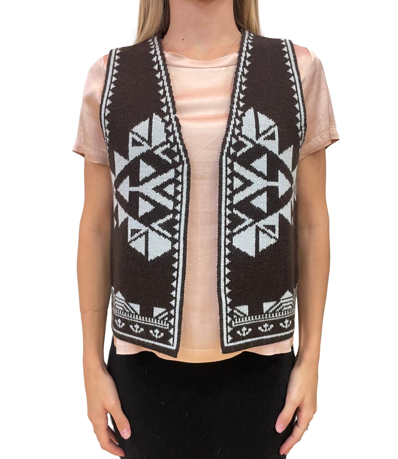 Vicolo Gilet Jacquard Marrone Donna