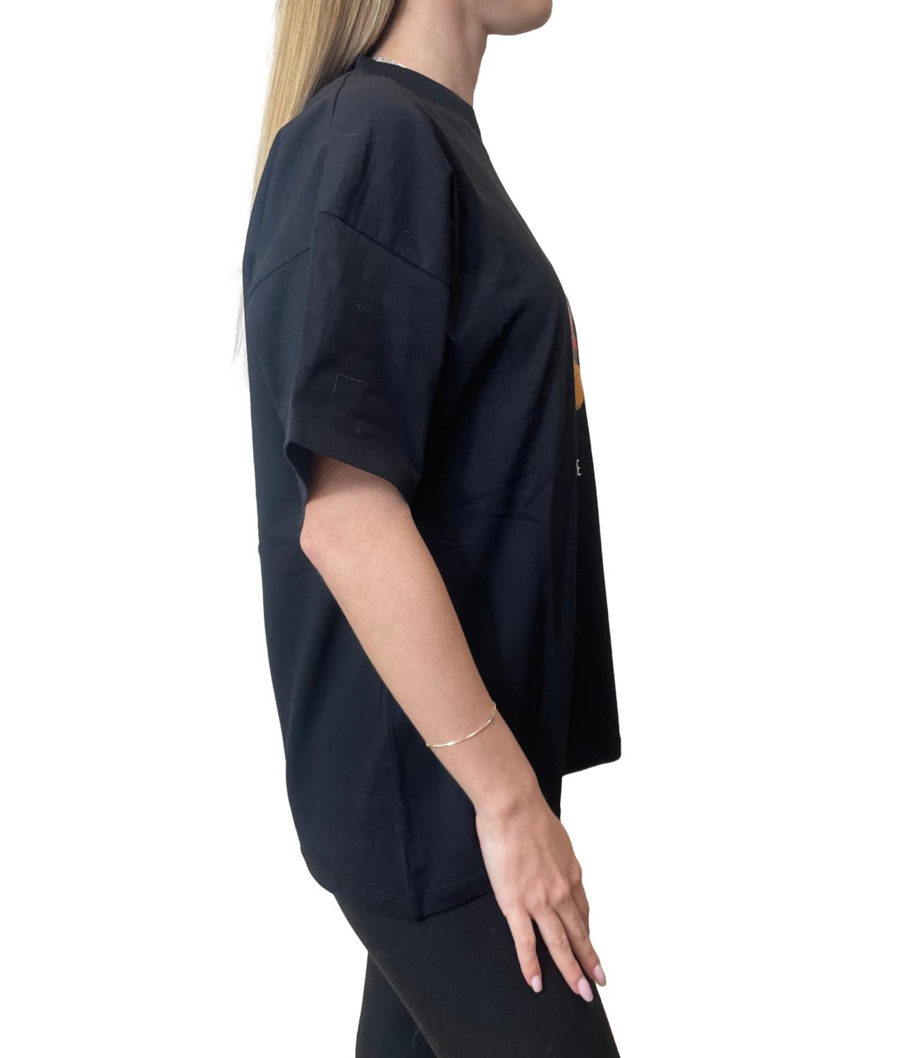 Vicolo T-shirt Stampa Orsetto Nero Donna