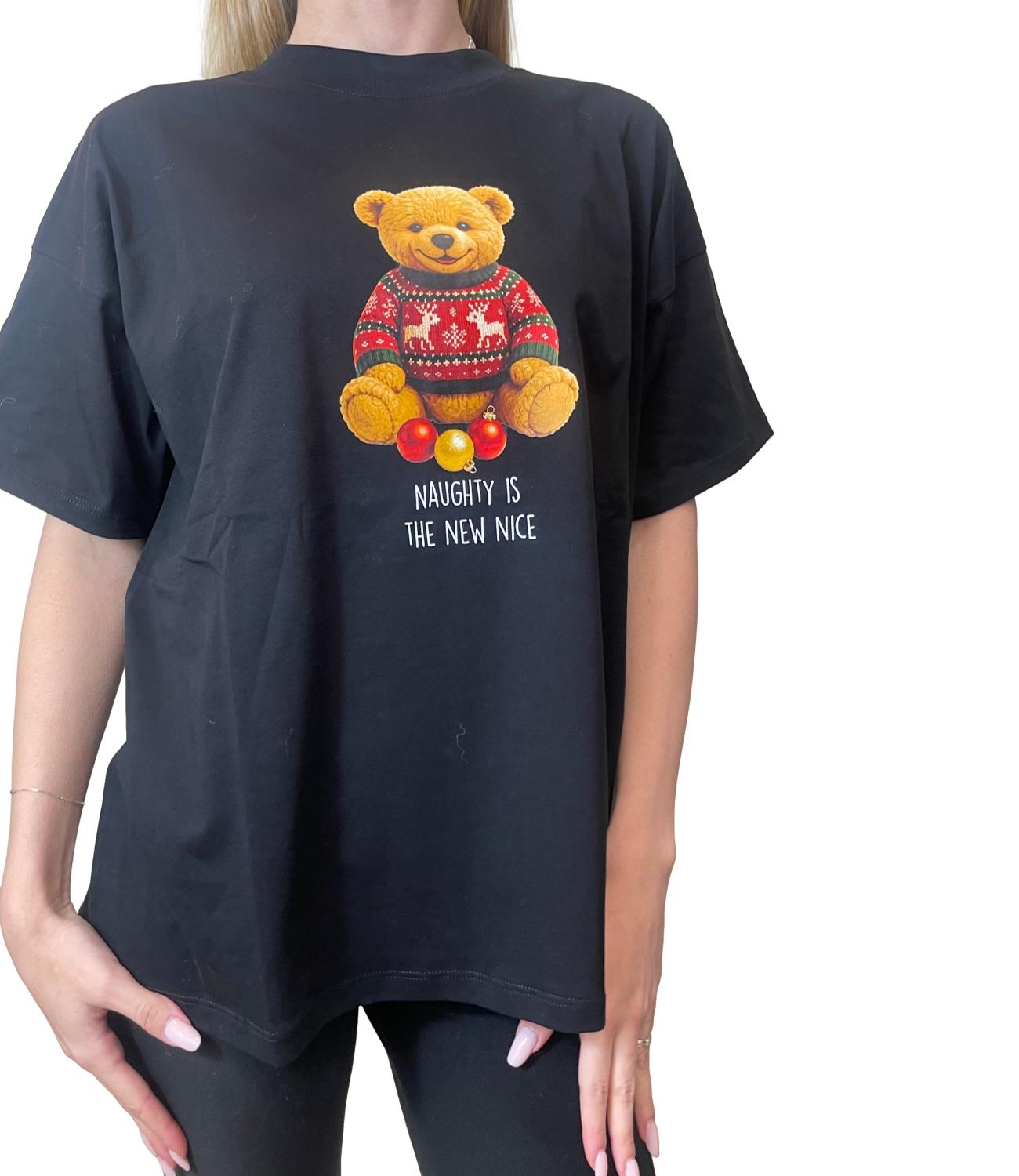Vicolo T-shirt Stampa Orsetto Nero Donna
