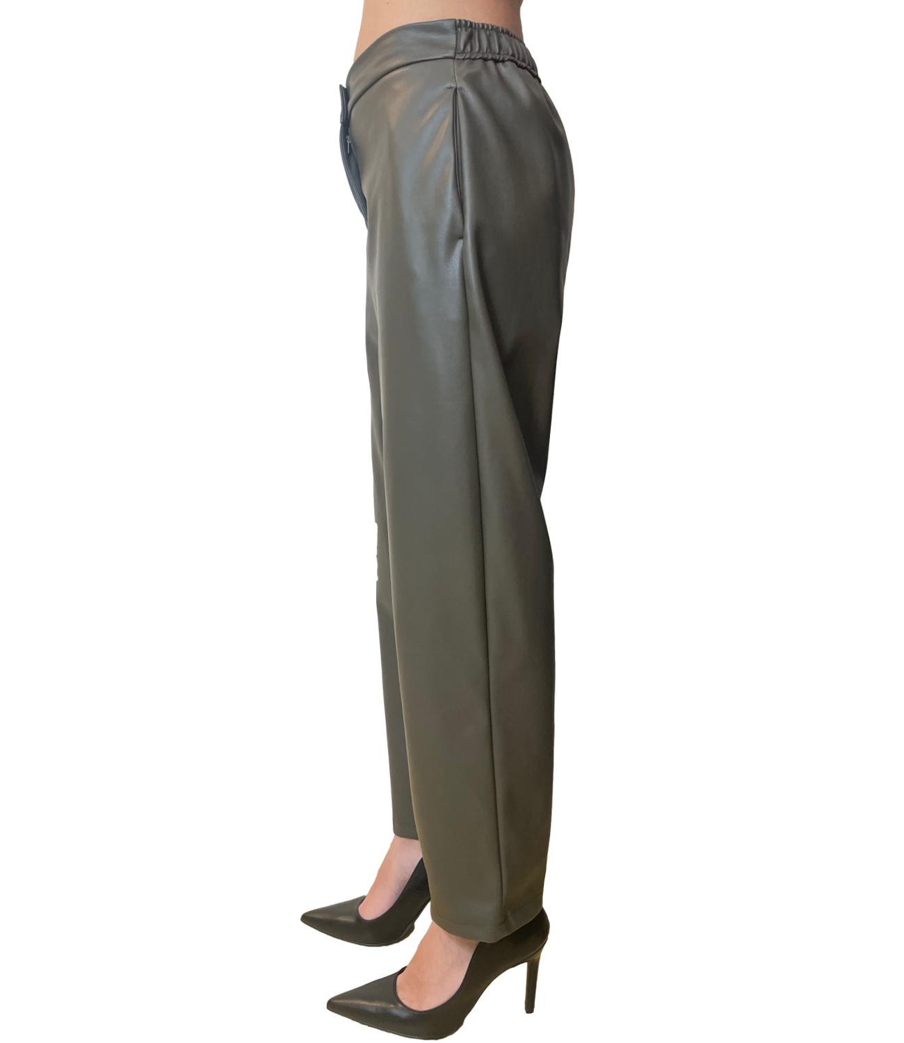 Vicolo Pantalone Ecopelle Verde Oliva Donna