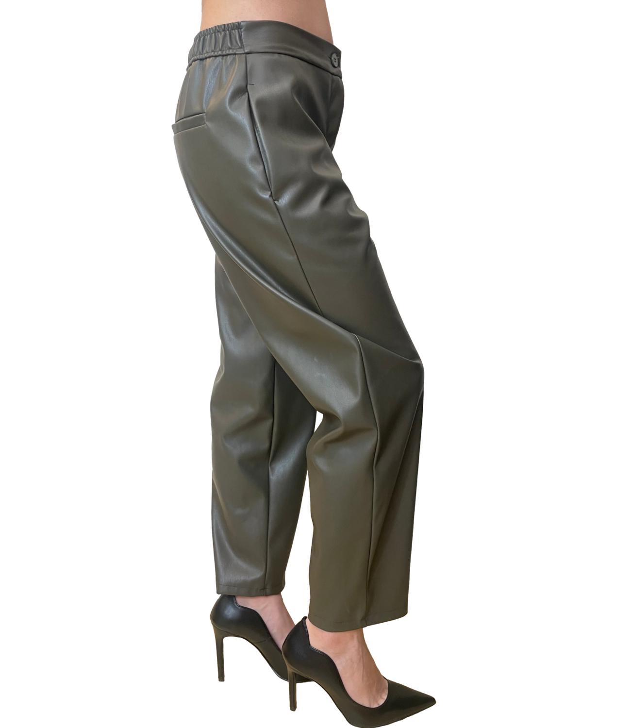 Vicolo Pantalone Ecopelle Verde Oliva Donna