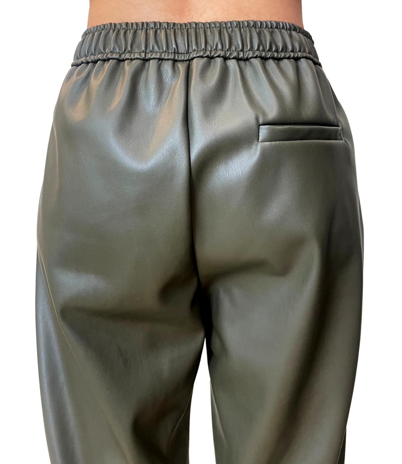 Vicolo Pantalone Ecopelle Verde Oliva Donna