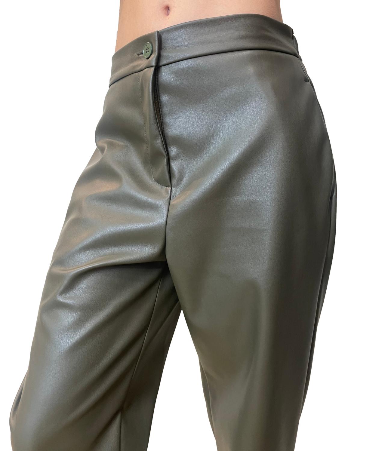Vicolo Pantalone Ecopelle Verde Oliva Donna