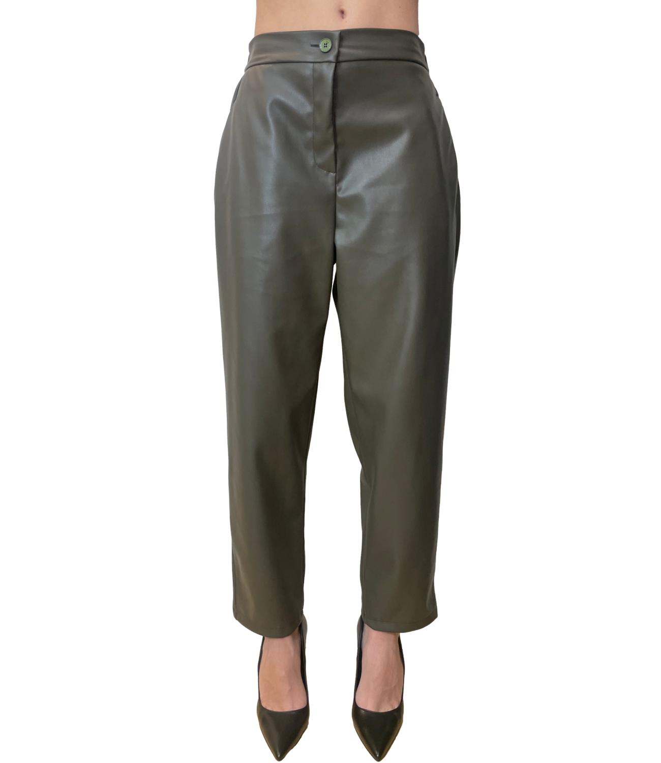 Vicolo Pantalone Ecopelle Verde Oliva Donna