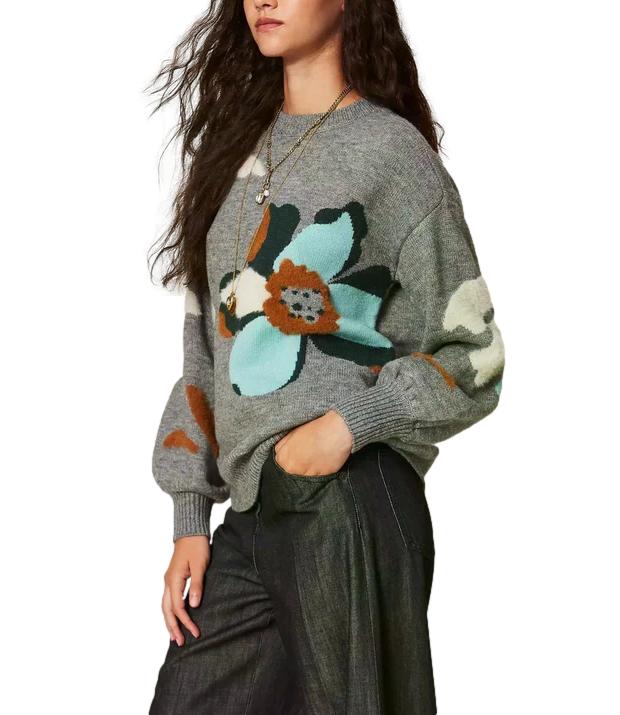 Actitude Twinset Maglia Intarsio Grigio Mel./Smeraldo Donna