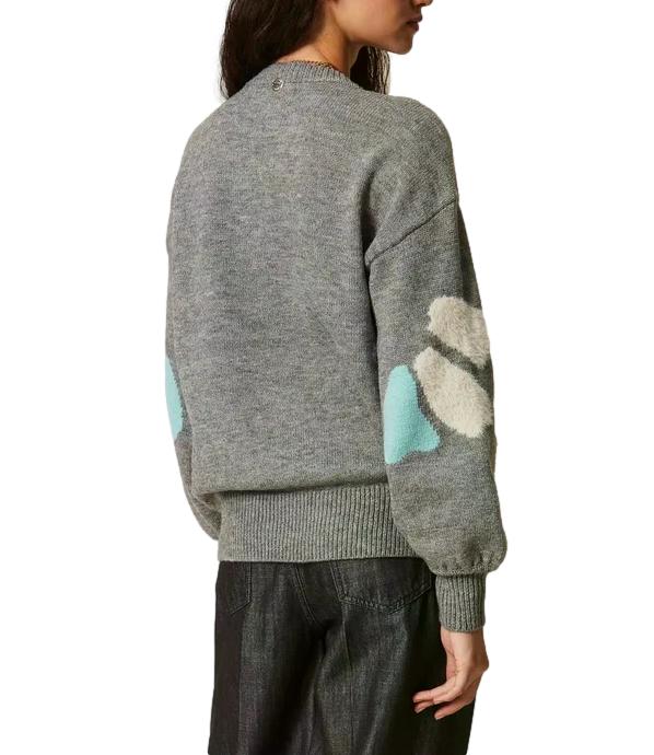 Actitude Twinset Maglia Intarsio Grigio Mel./Smeraldo Donna