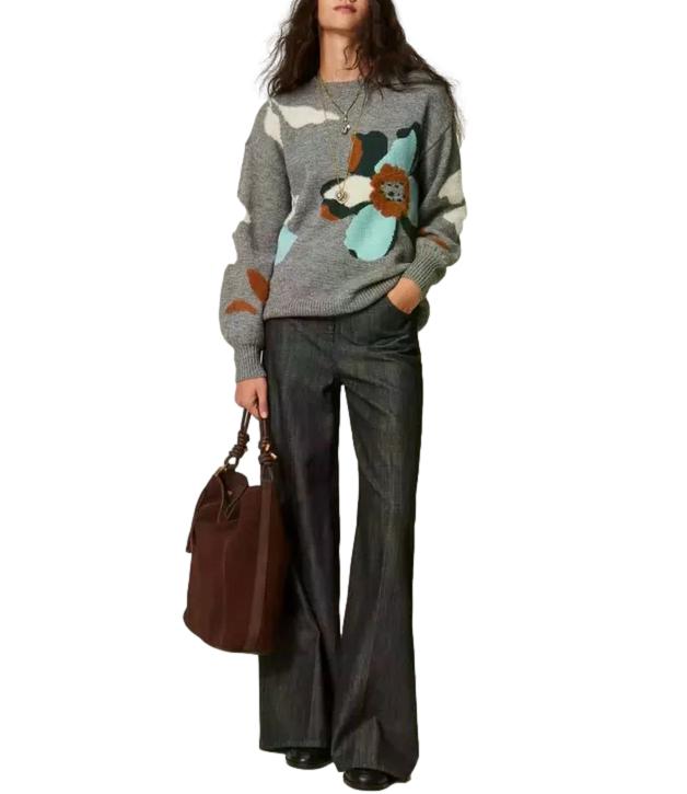 Actitude Twinset Maglia Intarsio Grigio Mel./Smeraldo Donna